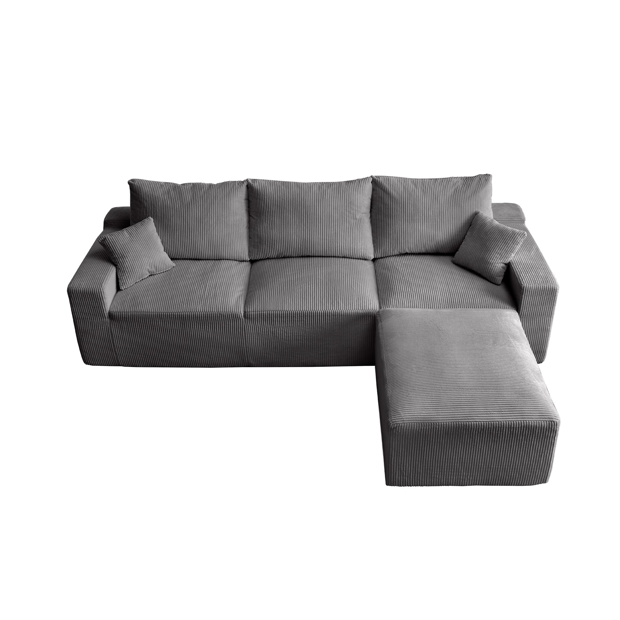 '110' L-Shaped Sectional Sofa, Full-Compression 3-Seater Cloud Couch with Chaise, No Assembly Required Sofa for Living Room, Ultra-Soft Deep Seat Modular Sofa(Corduroy, Grey)