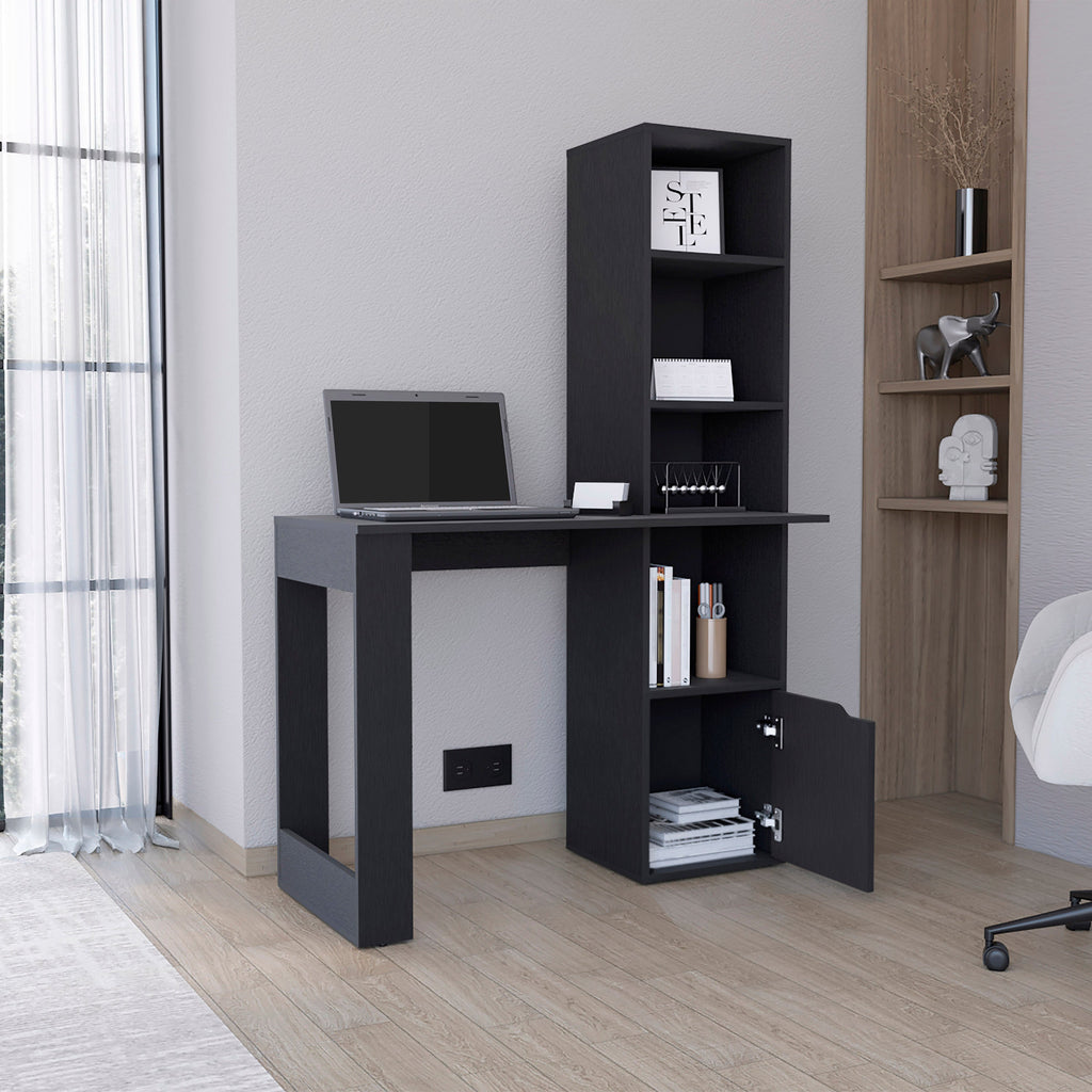 Iowa Computer Desk with 1-Cabinet and 4-Tier Bookcase