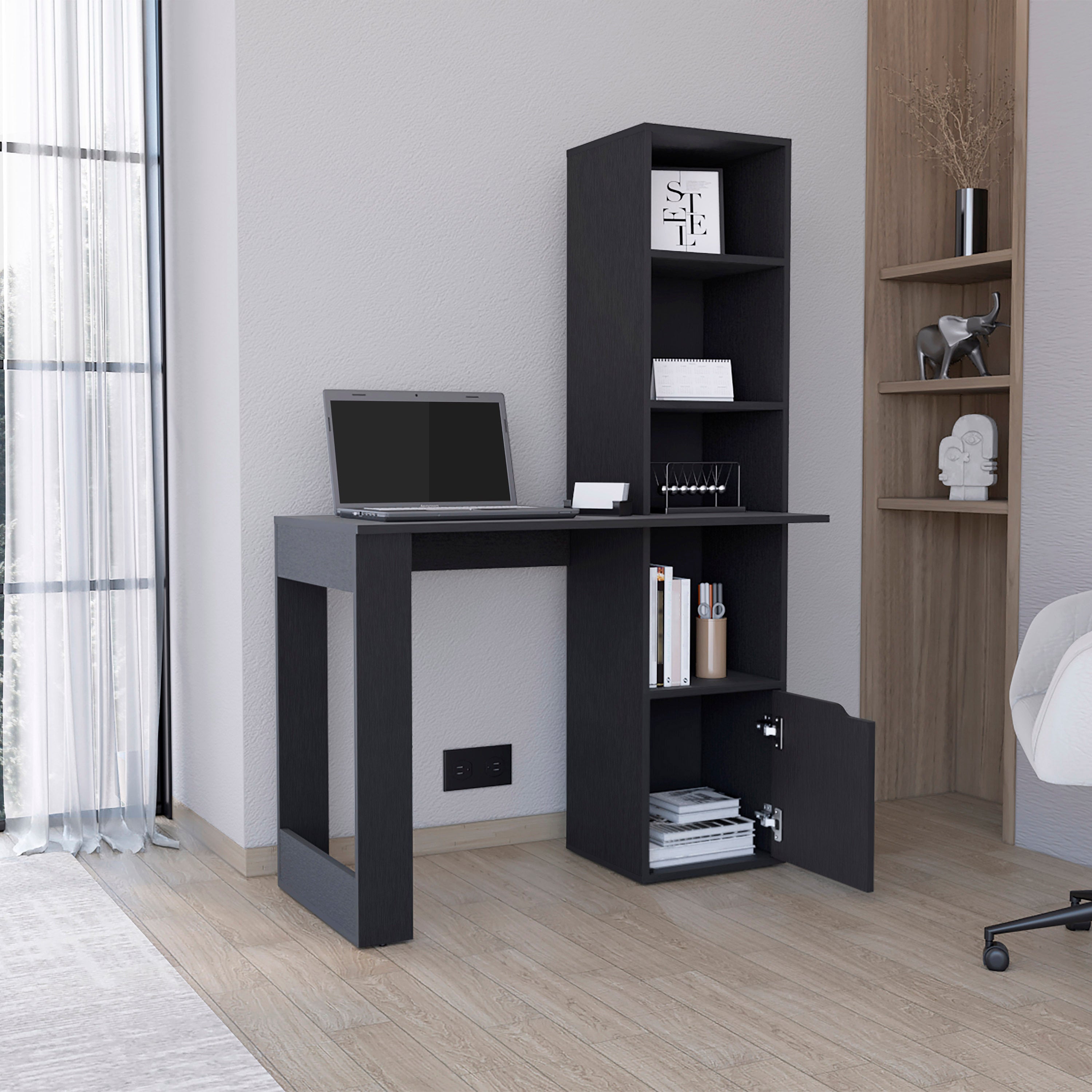 Iowa Computer Desk with 1-Cabinet and 4-Tier Bookcase
