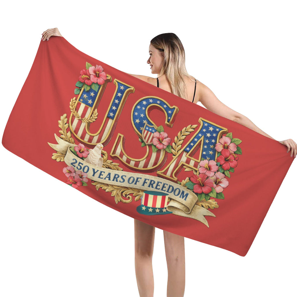 Patriotic USA “250 Years of Freedom” Commemorative Bath Towel – Premium 29"x58" Plush Absorbent Design