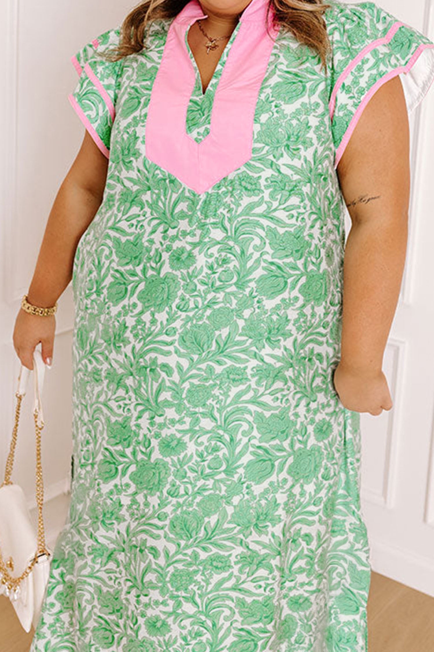 Plus Size Floral Flutter Sleeve Kaftan Maxi Dress