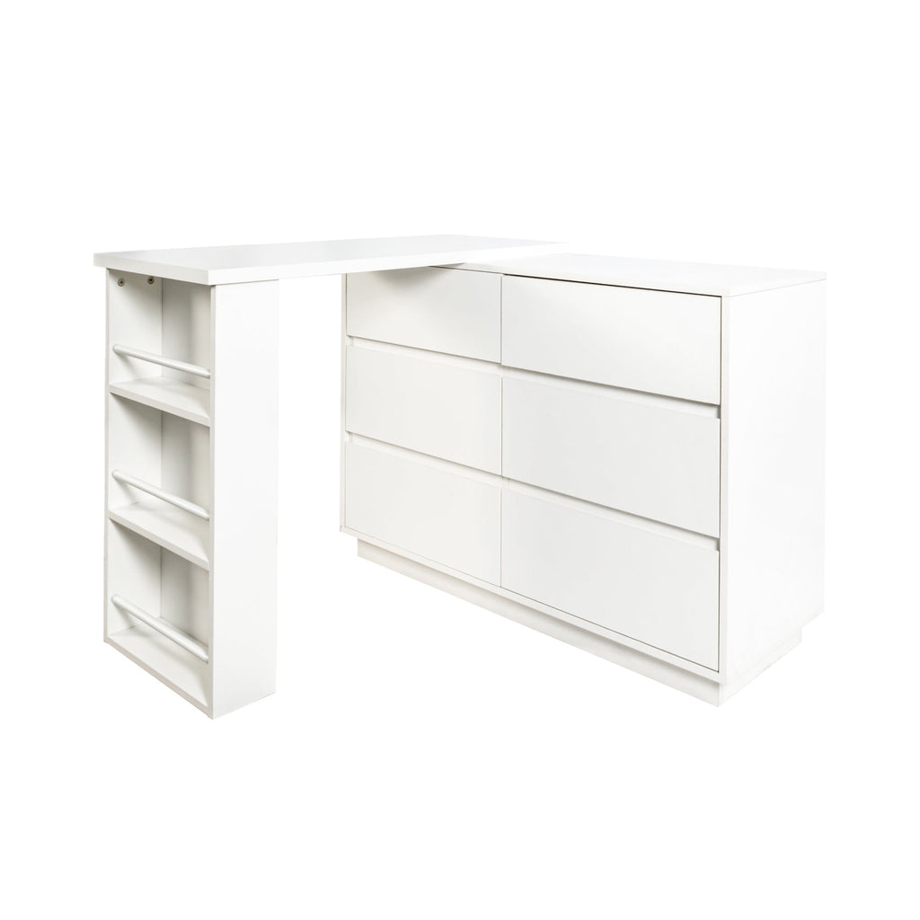 L Shaped Computer Desk with Drawers, Modern Corner Home Office Desk with Reversible Storage Cabinet, Long Study Writing Desk Workstation for Home Office