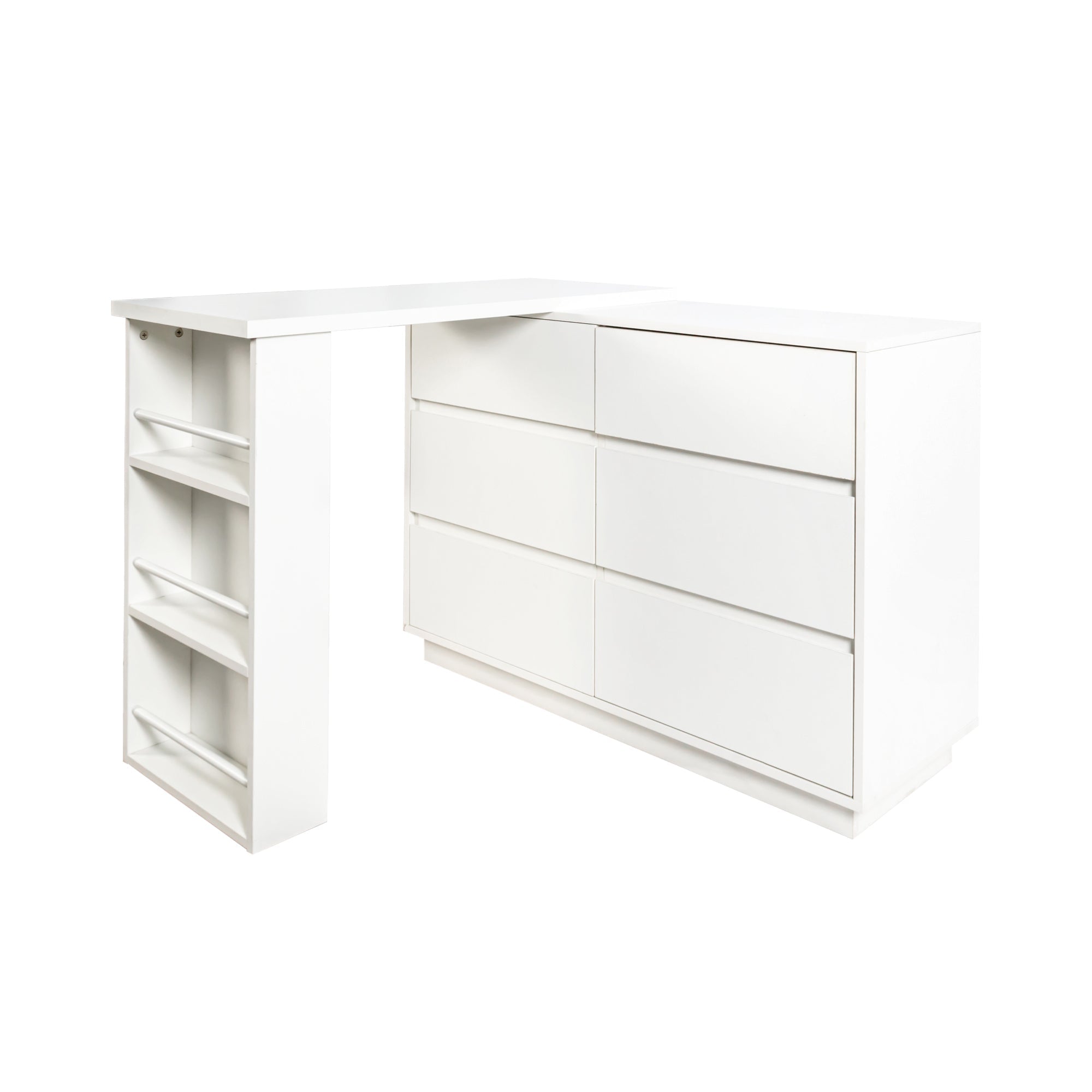 L Shaped Computer Desk with Drawers, Modern Corner Home Office Desk with Reversible Storage Cabinet, Long Study Writing Desk Workstation for Home Office