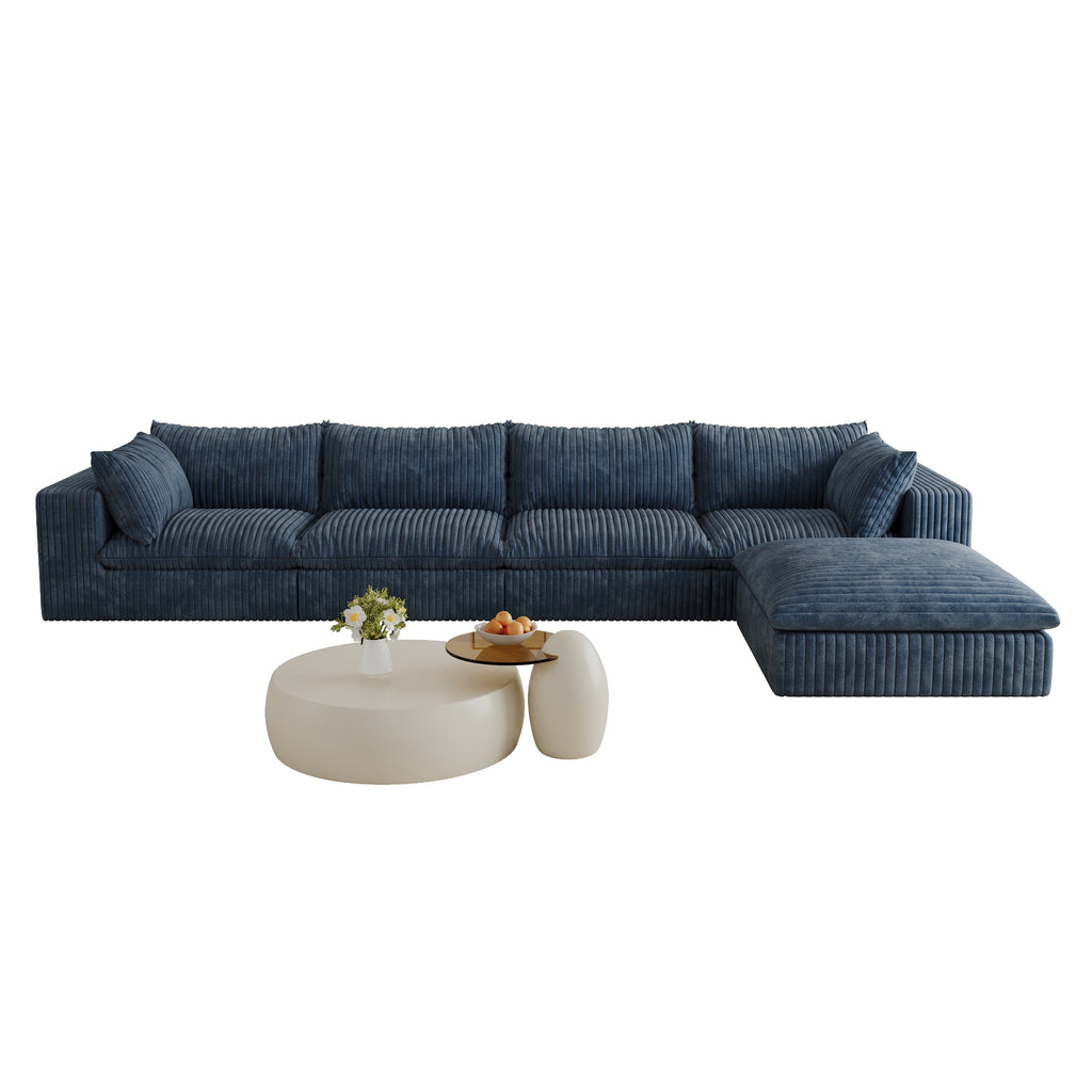157.6'Cloud Sofa,Corduroy Fabric,Deep Seat Couches,Double-layer design,Removable  Cushion,No Assembly,DIY Combination for Living room, Bedroom,Conference room ,Apartment,Blue