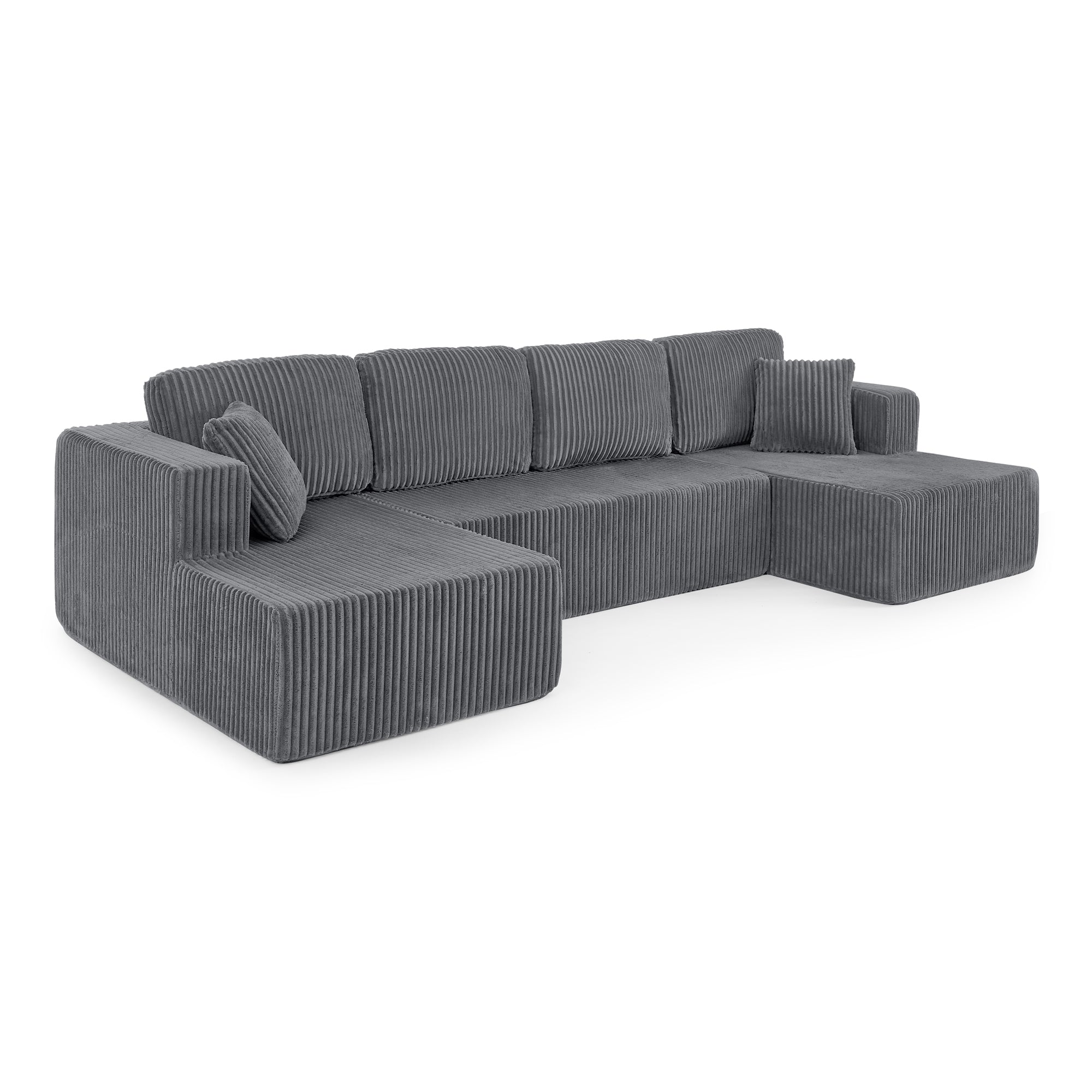 Modern Minimalist Style U Shape Modular Sectional Sofa Sleeper in Grey Corduroy