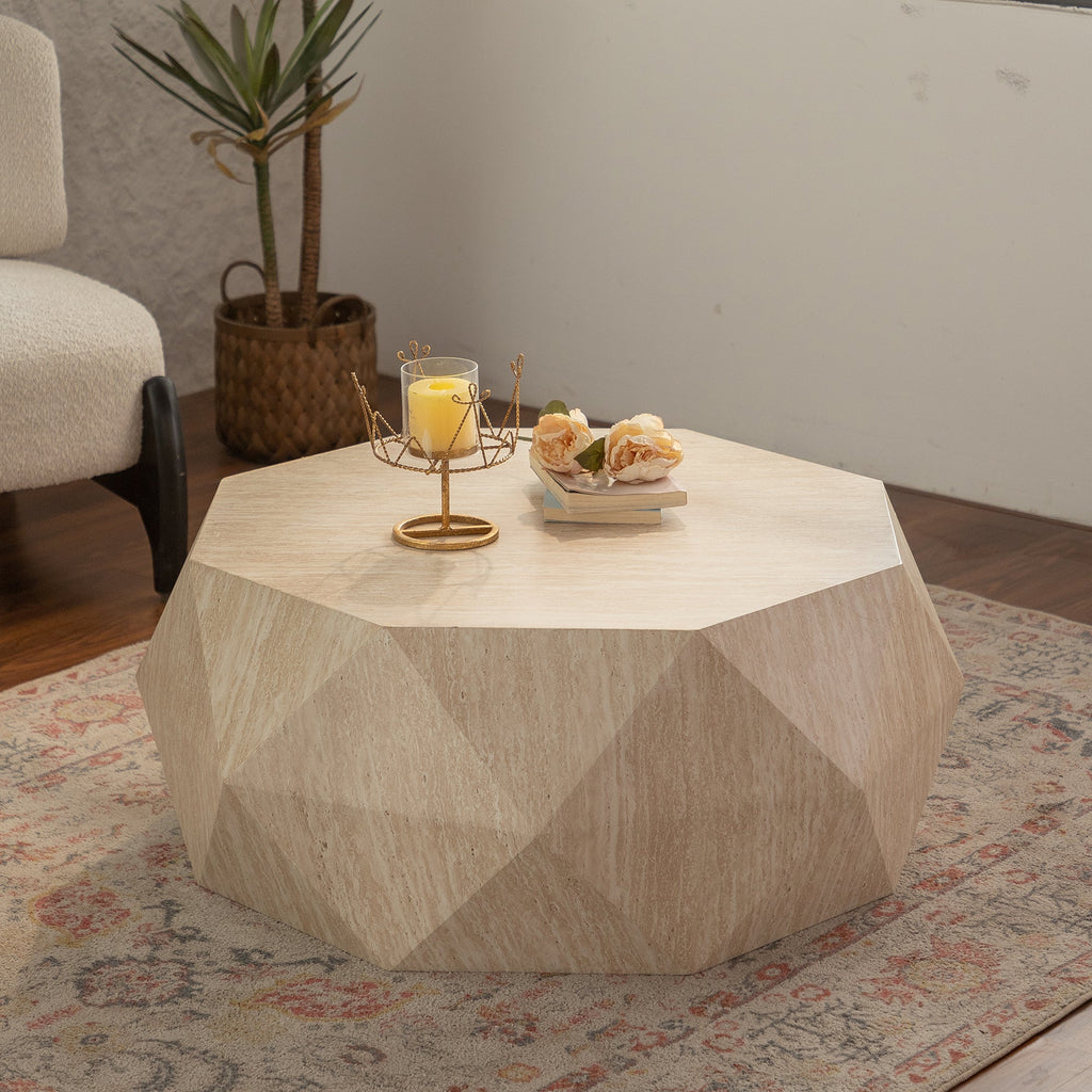 Modern Farmhouse Coffee Table Drum Coffee Table, American Natural Retro Style Coffee Table for Office, Dining Room and Living Room