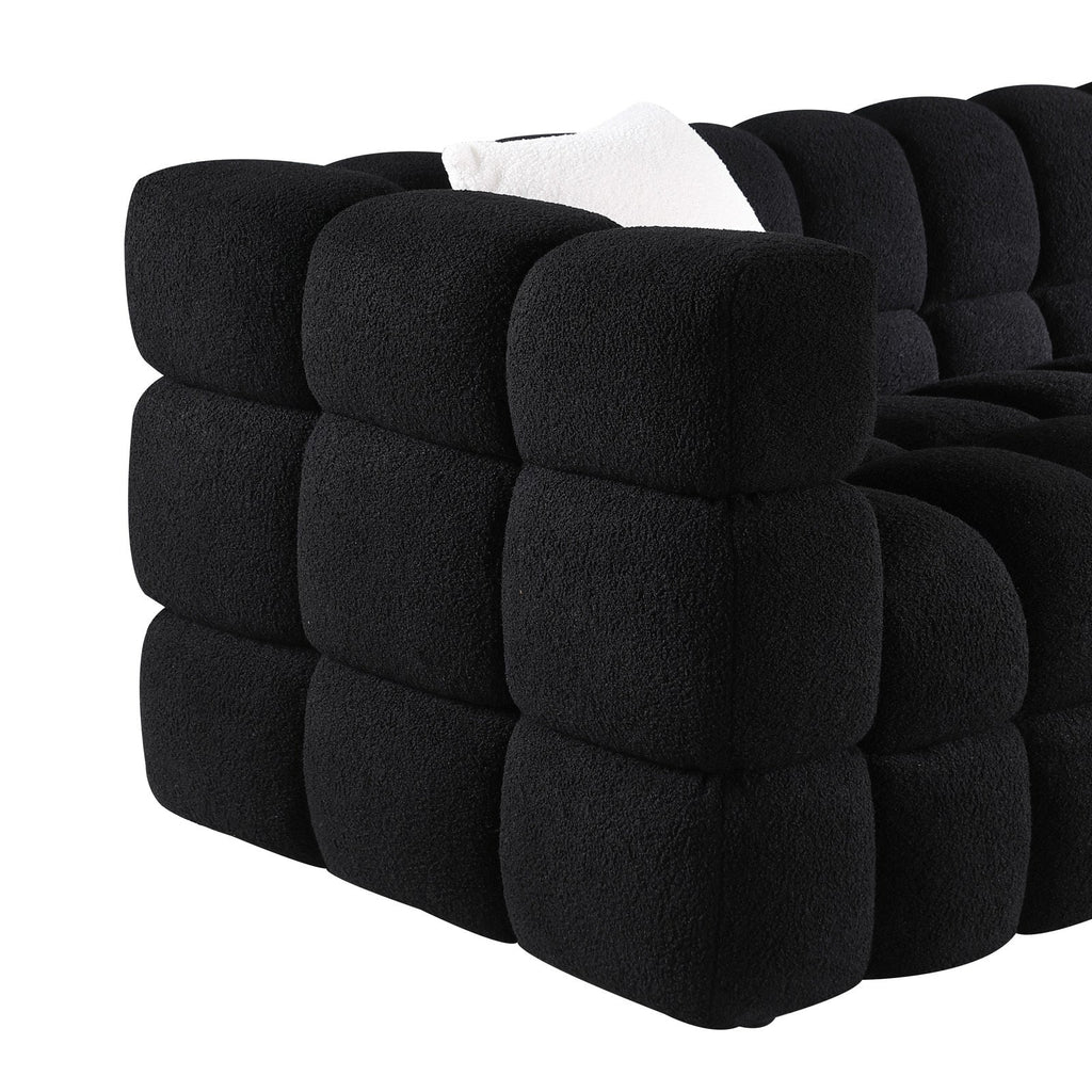 84.3 length ,35.83' deepth ,human body structure for USA people,  marshmallow sofa,boucle sofa ,black color,3 seater