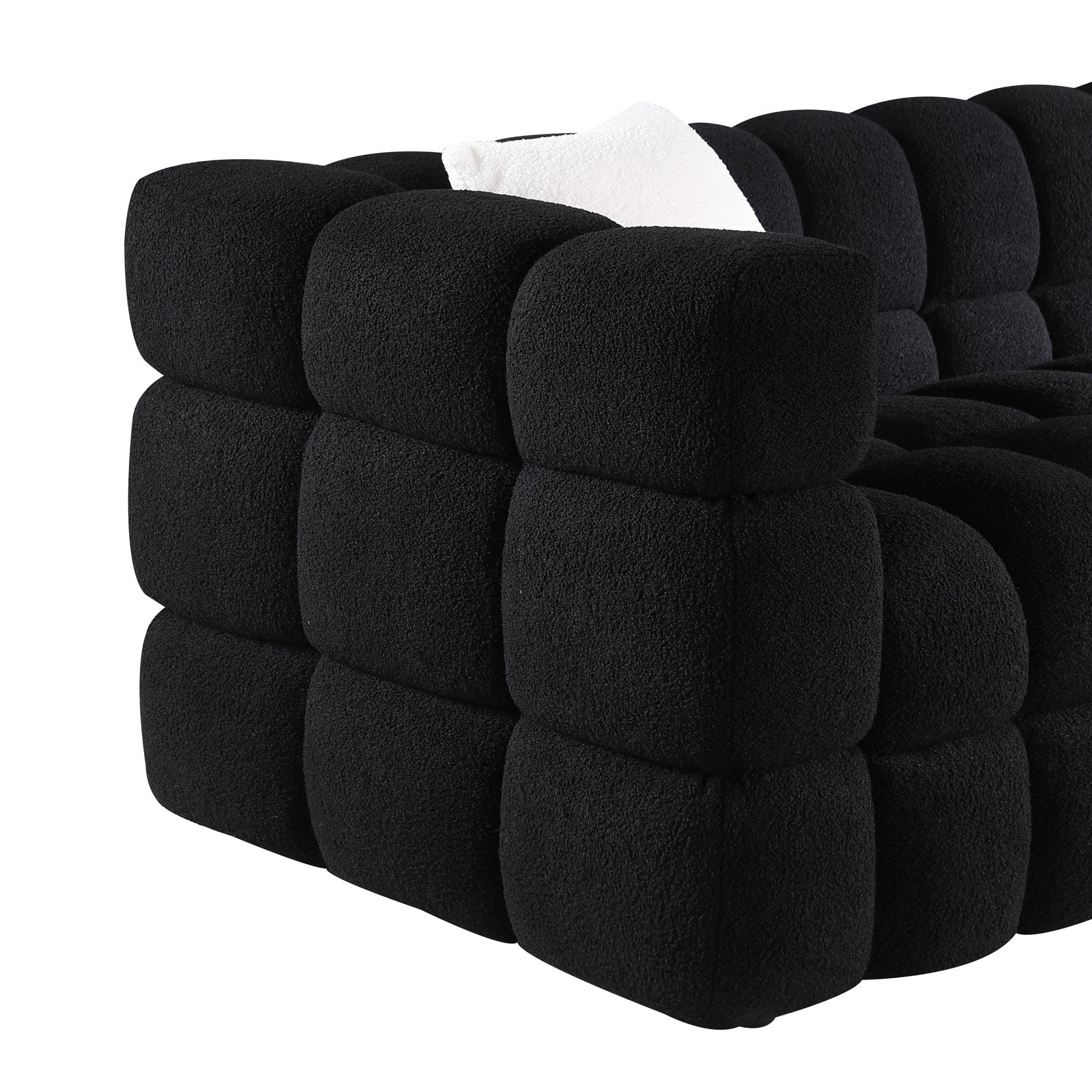 84.3 length ,35.83' deepth ,human body structure for USA people,  marshmallow sofa,boucle sofa ,black color,3 seater