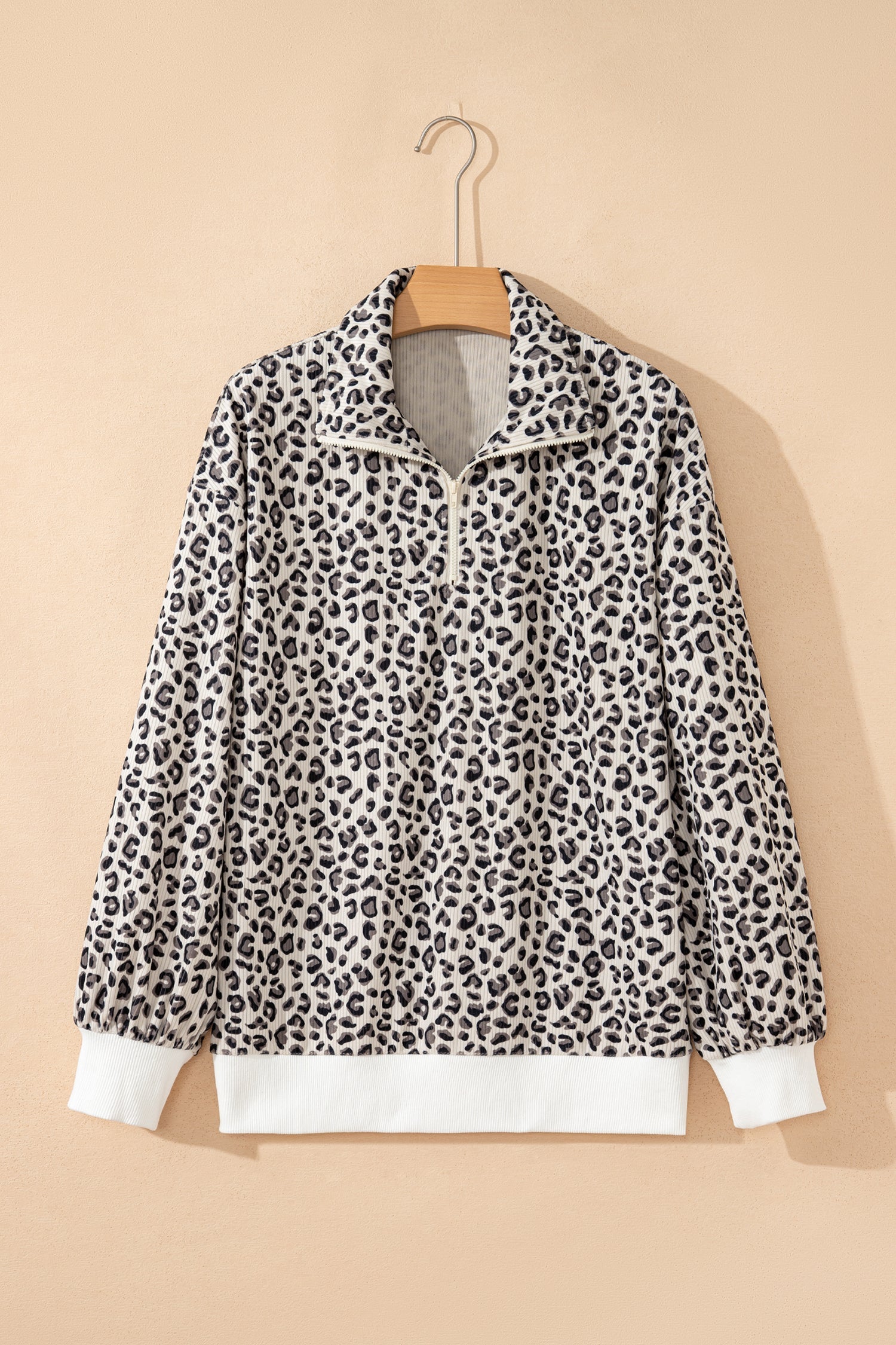 Leopard Corduroy Quarter-Zip Sweatshirt