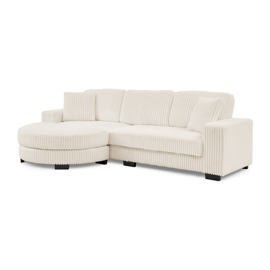 Corduroy Tufted Upholstered Sleeper Sectional Sofa, L-Shaped Modular Convertible Sofa ,The arc-shaped footstool can be placed freely on the left and right-Beige