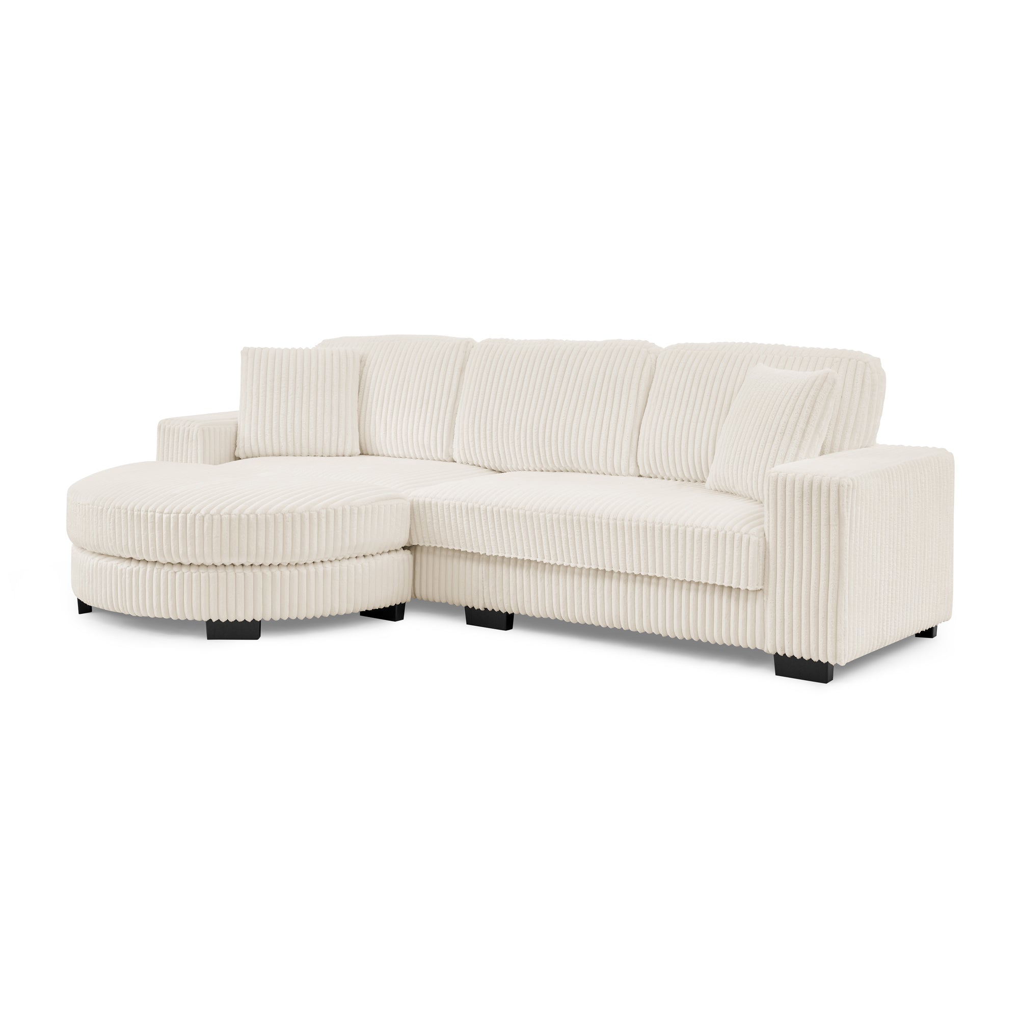 Corduroy Tufted Upholstered Sleeper Sectional Sofa, L-Shaped Modular Convertible Sofa ,The arc-shaped footstool can be placed freely on the left and right-Beige