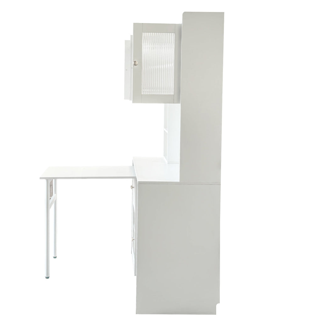 Computer Desk with glass door for Home Office or Study desk,  Bookshelf & Hutch, Computer Desk with 90 Degree Rotating Desktop,Large Working Space