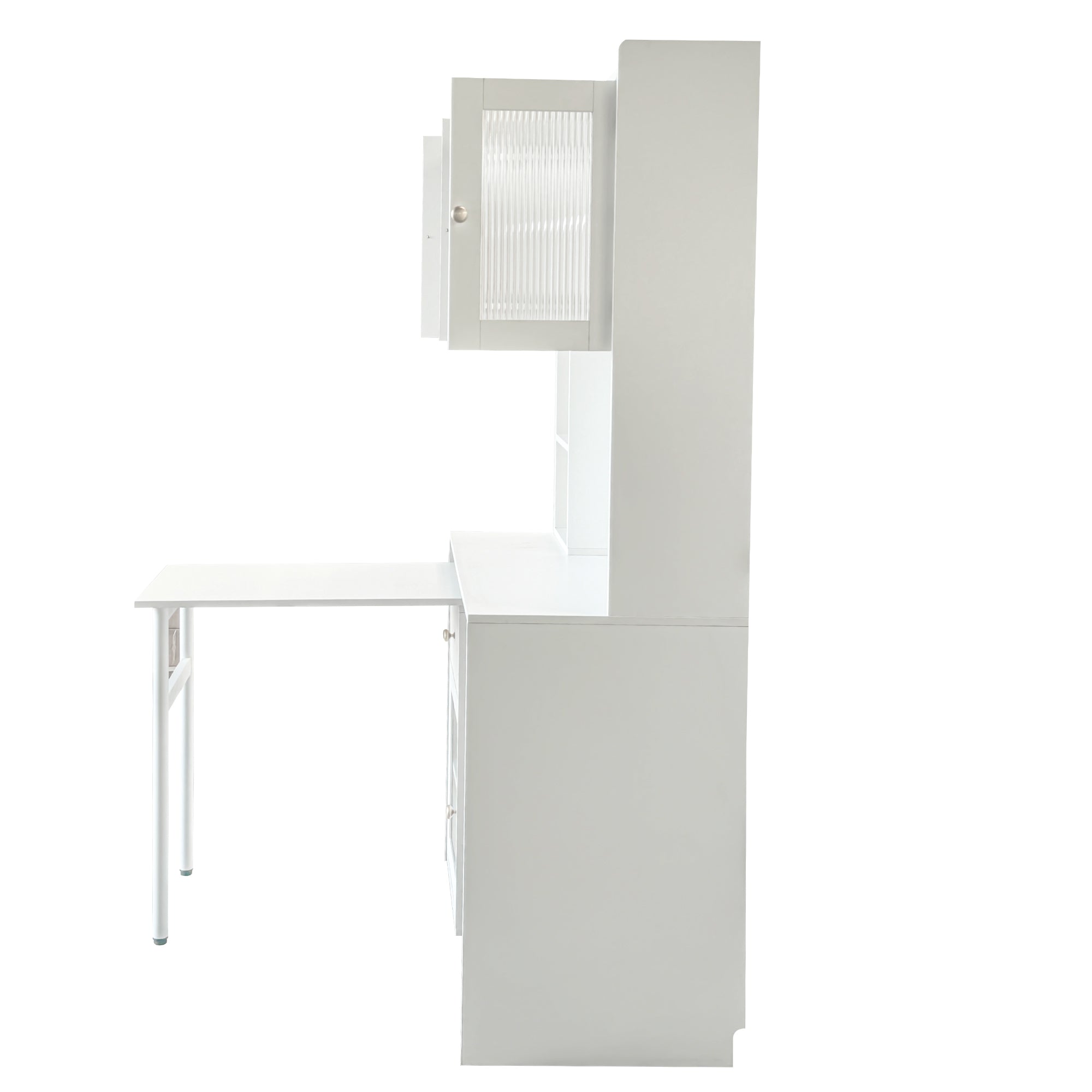 Computer Desk with glass door for Home Office or Study desk,  Bookshelf & Hutch, Computer Desk with 90 Degree Rotating Desktop,Large Working Space