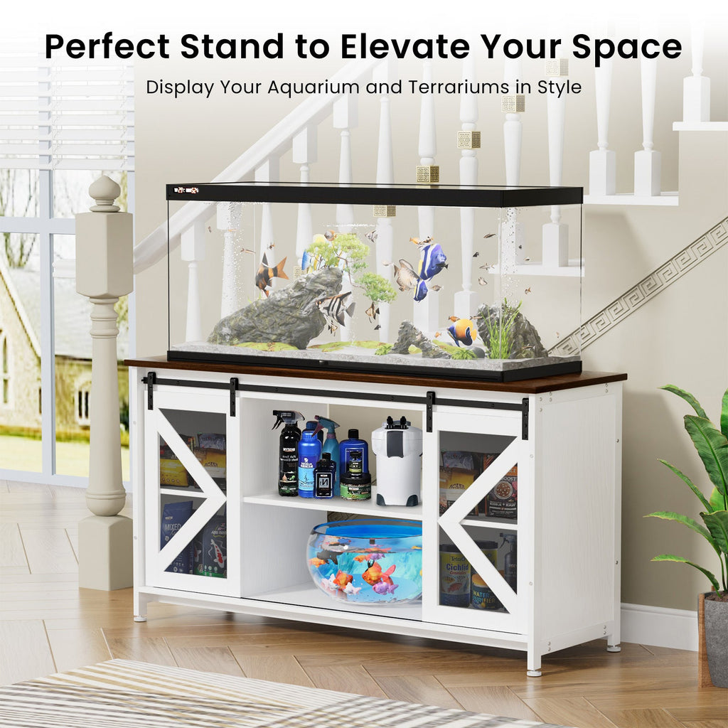 Metal Aquarium Stand with Cabinet for Fish Tank Accessories Storage, 80 Gallon, Turtle/ Reptile Terrariums, White, 58.9'' L x 19.7'' W x 32.6'' H.