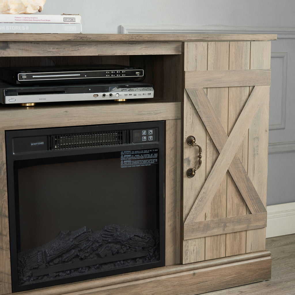 American retro Farmhouse Classic Media TV Stand Antique Entertainment Console with 18' Electric Fireplace Insert for TV up to 50' with Open and Closed Storage Space, Gray Wash 47'W*15.5'D*30.75'H