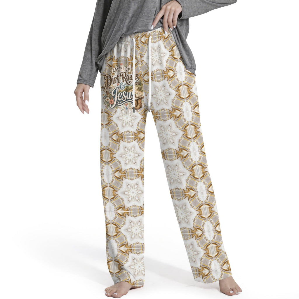 Raised on Dirt Roads and Jesus Women's Drawstring Lounge Pants Without Pockets (Model L84)