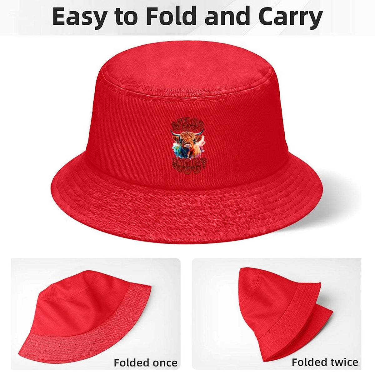 Who? Moo? Highland Cow Design Kid's Bucket Hat | Ships from USA