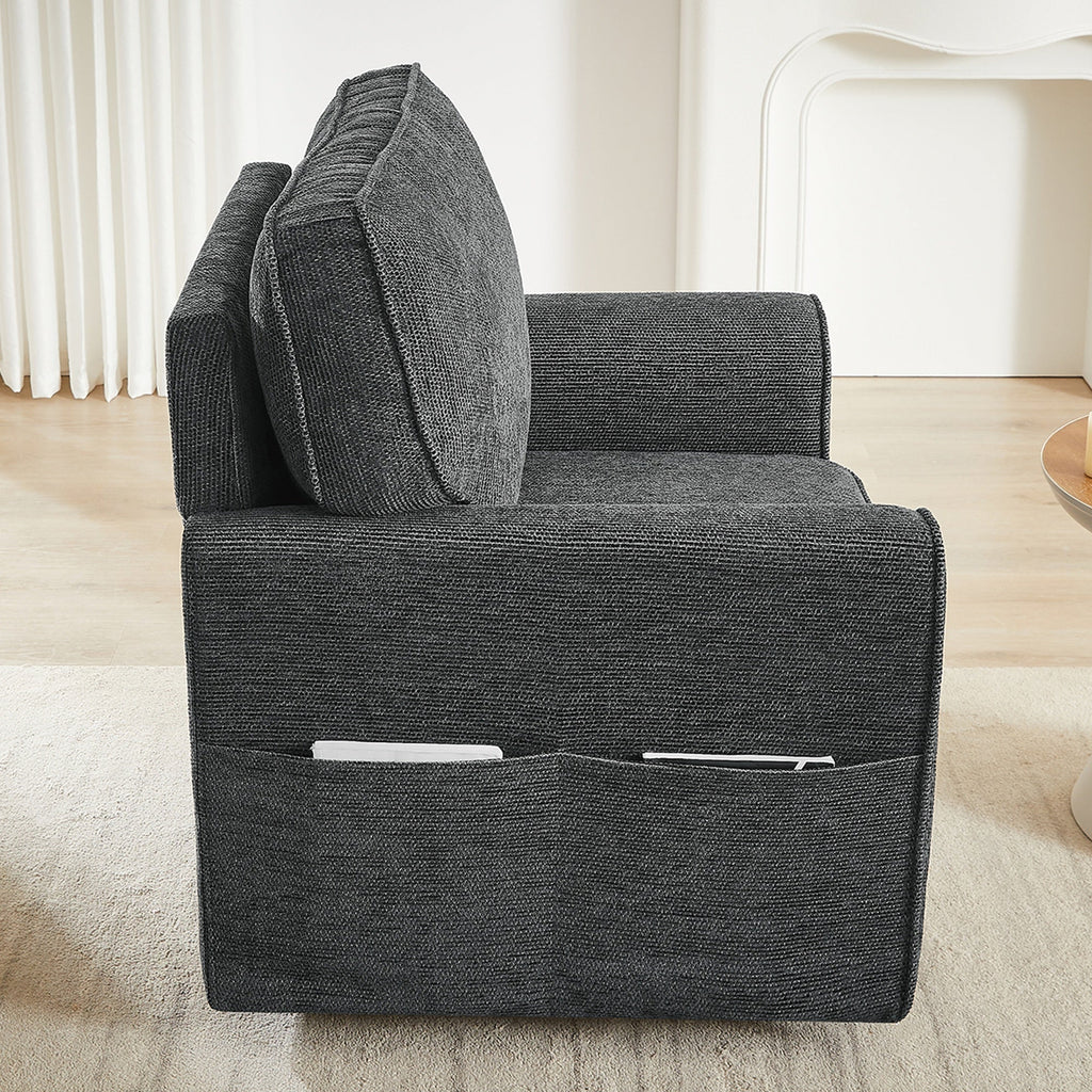 360° Swivel Chair Accent Barrel Armchair with Side Pockets, Grey Chenille, Compact Design for Living Room, Bedroom, Office