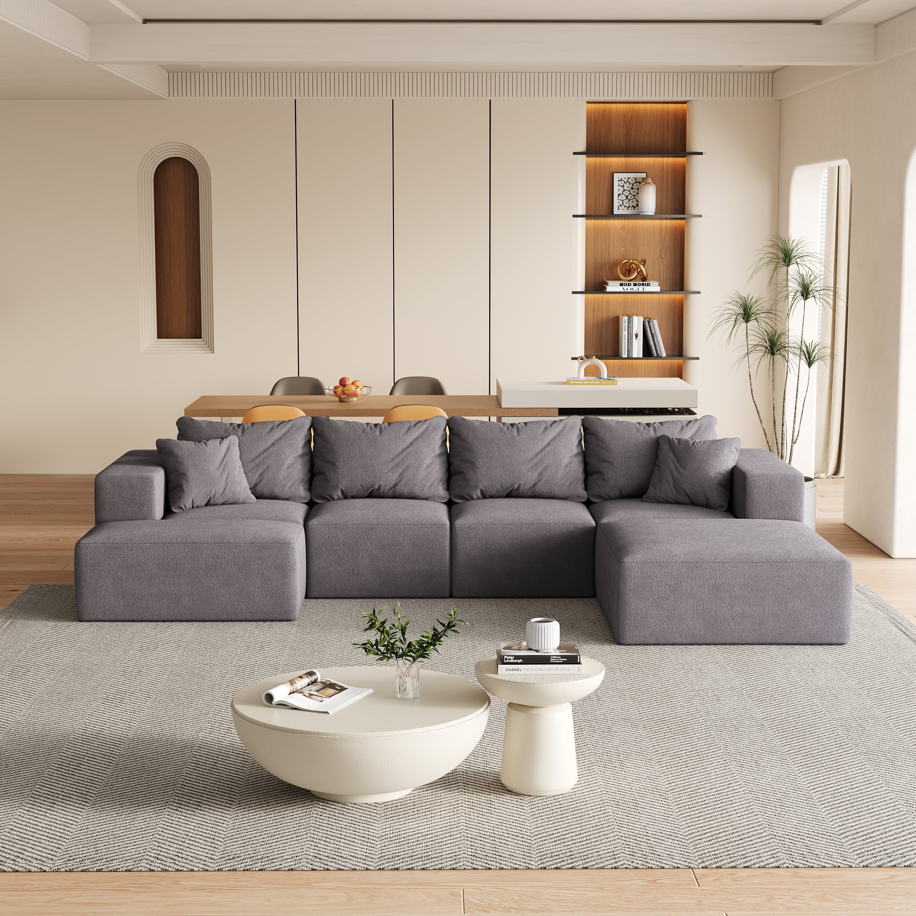 Modern Upholstered Sectional Boneless Couch Set,Modular 132' L Shaped Sectional Living Room Sofa Set With 6 Pillows,Free Combination Sofa Couch for Living Room,Bedroom