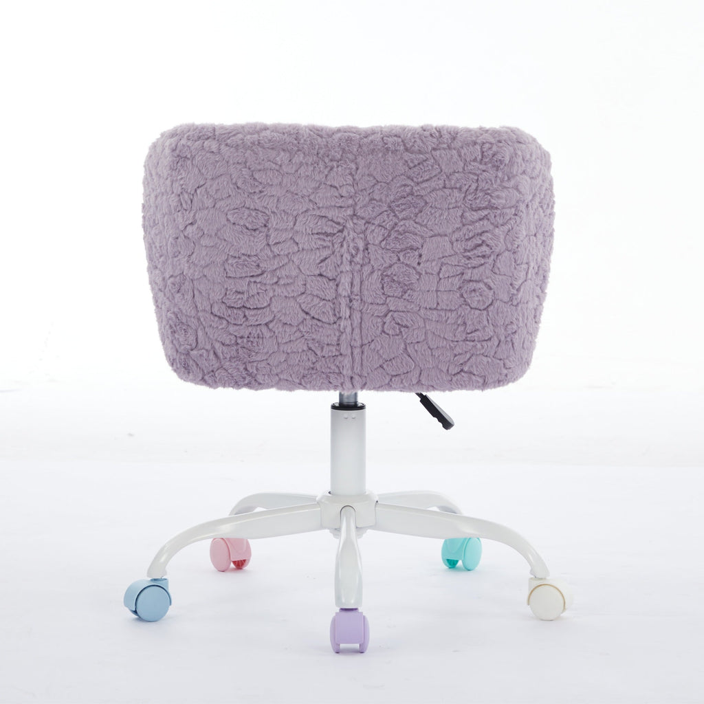 A&A Furniture Office Chair,Artificial rabbit hair Home Office Chair with Metal Base,Adjustable Desk Chair Swivel Office Chair,Vanity Chair(Violet)
