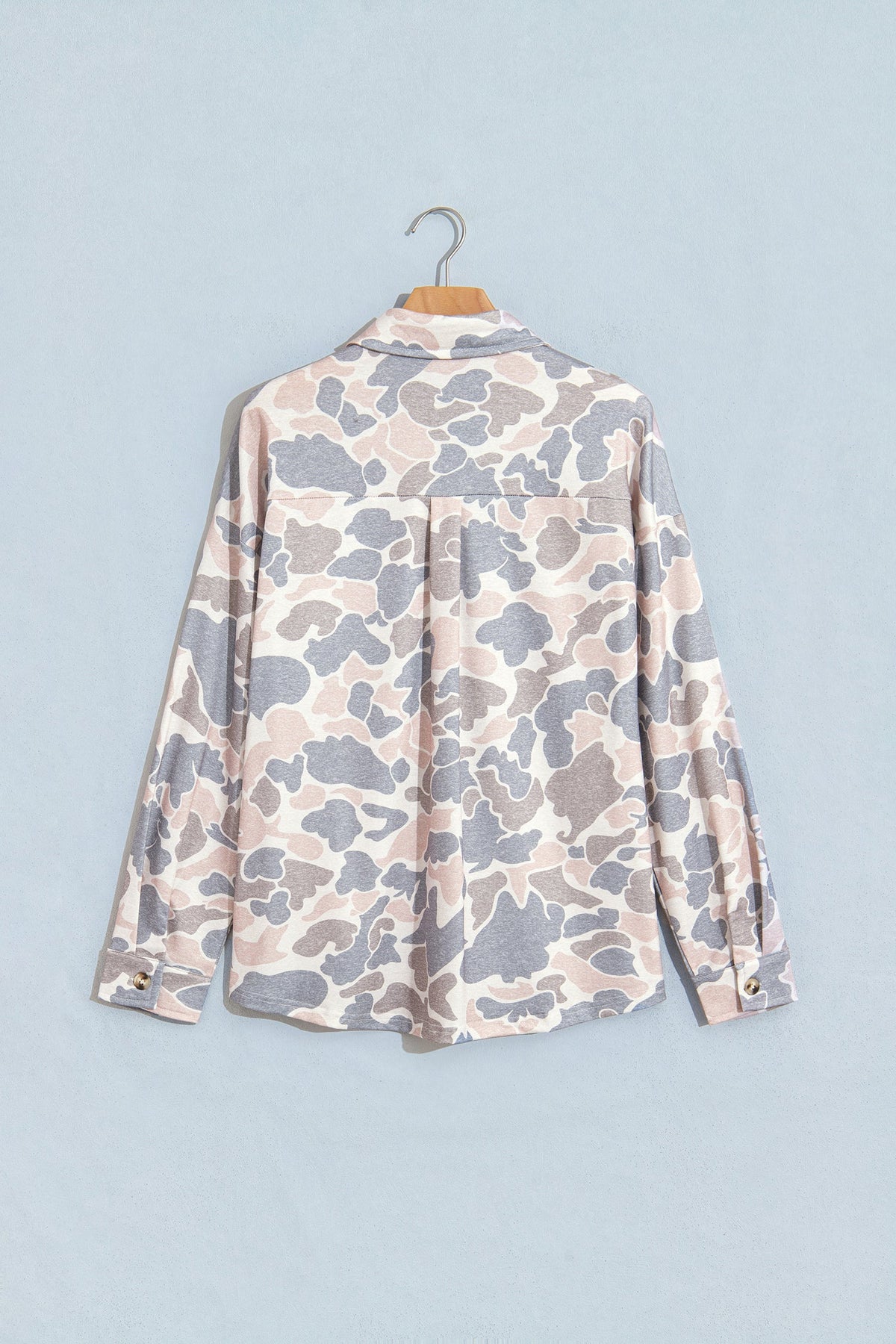 Camo Buttoned Chest Pocket Knit Tunic Shacket