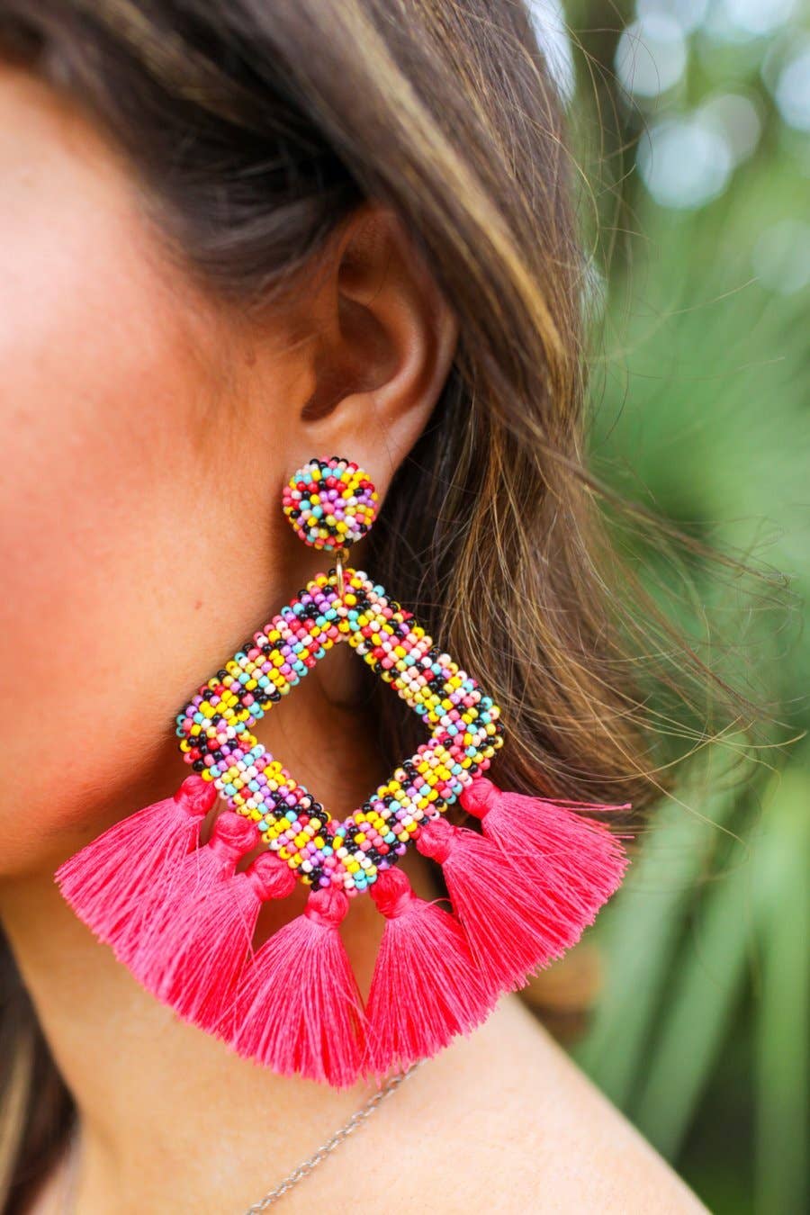 Hot Pink Ellie Fringe Drop Earrings