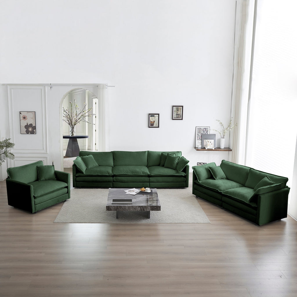 Modern Sofa Couch, 3 Piece Set Extra Deep Seat Sectional Sofa for Living Room, Oversized Sofa, 3 Seat Sofa, Loveseat and Single Sofa, Green Chenille