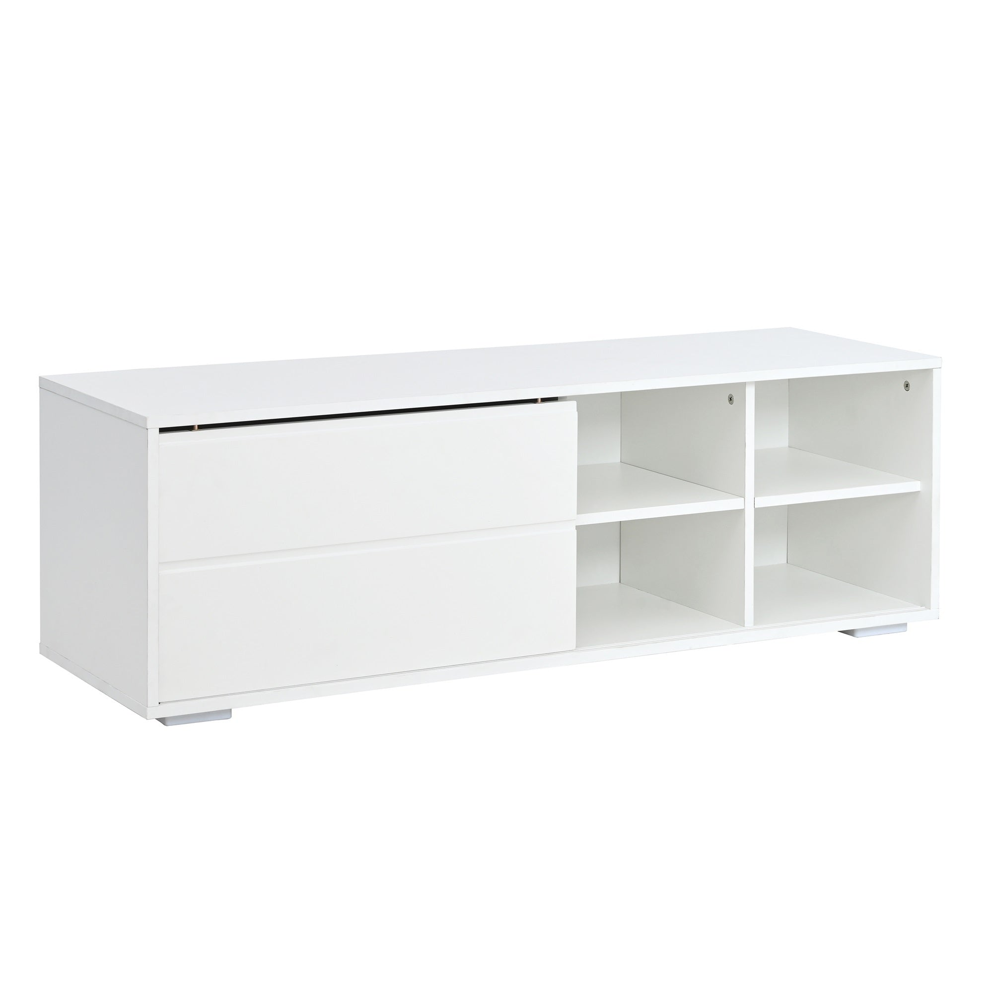 ON-TREND Modern TV Stand with Fluted Glass Door for TVs Up to 100', Media Console with Sliding Door & 2 Drawers, Free-Combination Entertainment Center with LED Light for Living Room, Bedroom, White