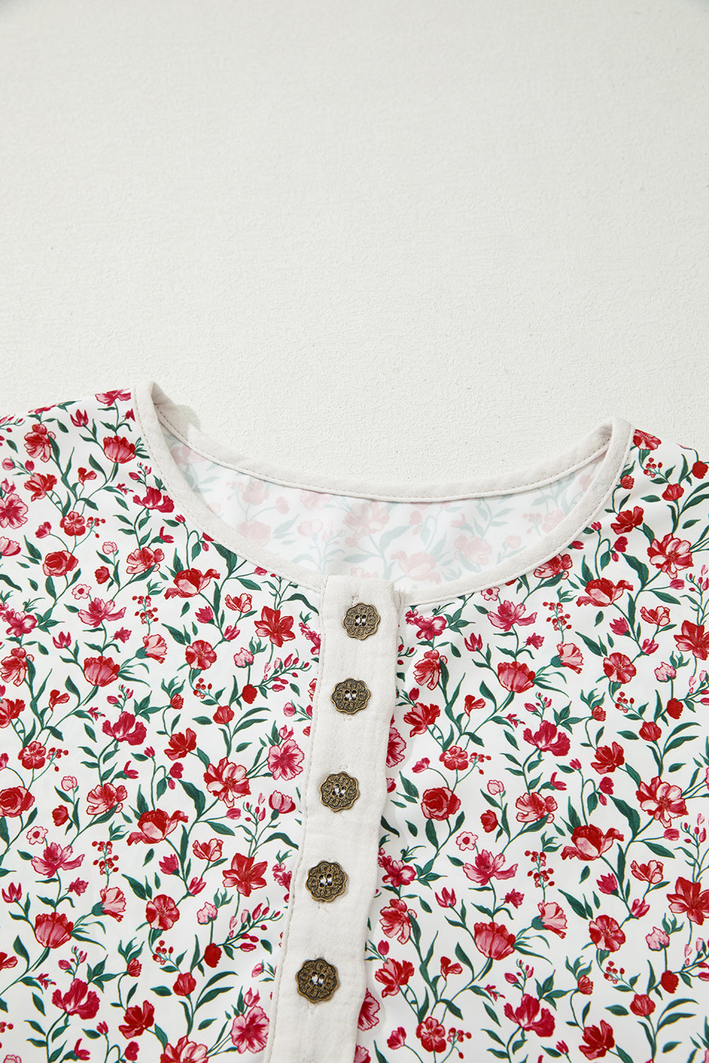 Floral Gauze Patchwork 3/4 Sleeve Blouse