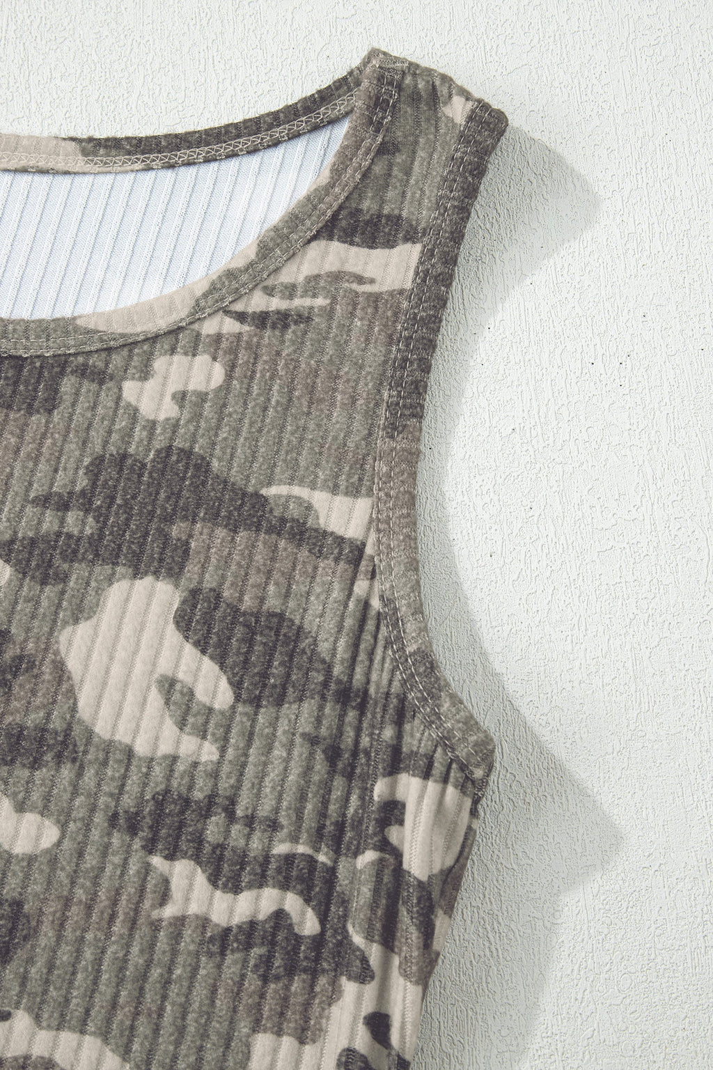 Camo Ribbed Knit Scoop Neck Tank Top