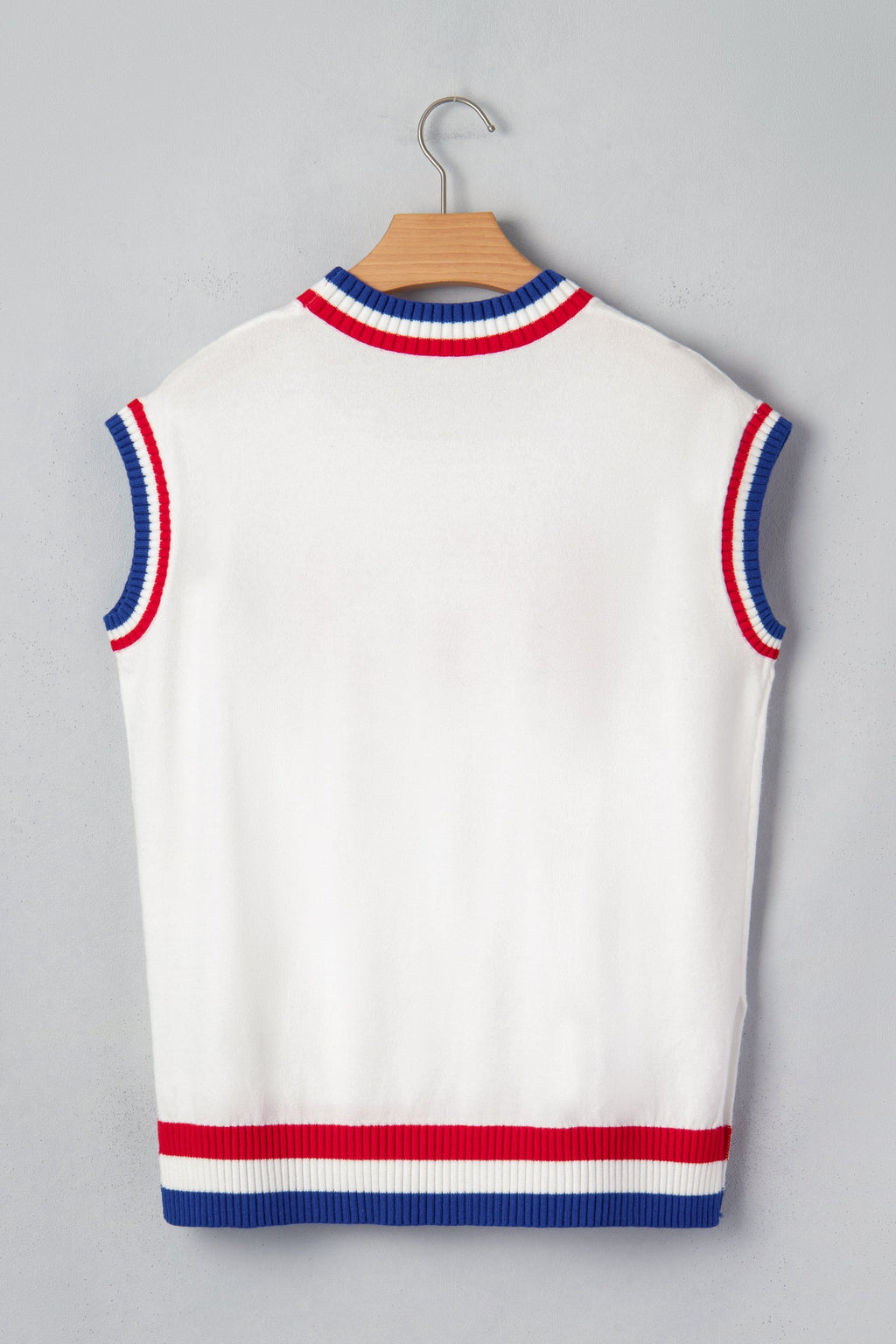 USA Stripe Contrast Trim Short Sleeve Sweater