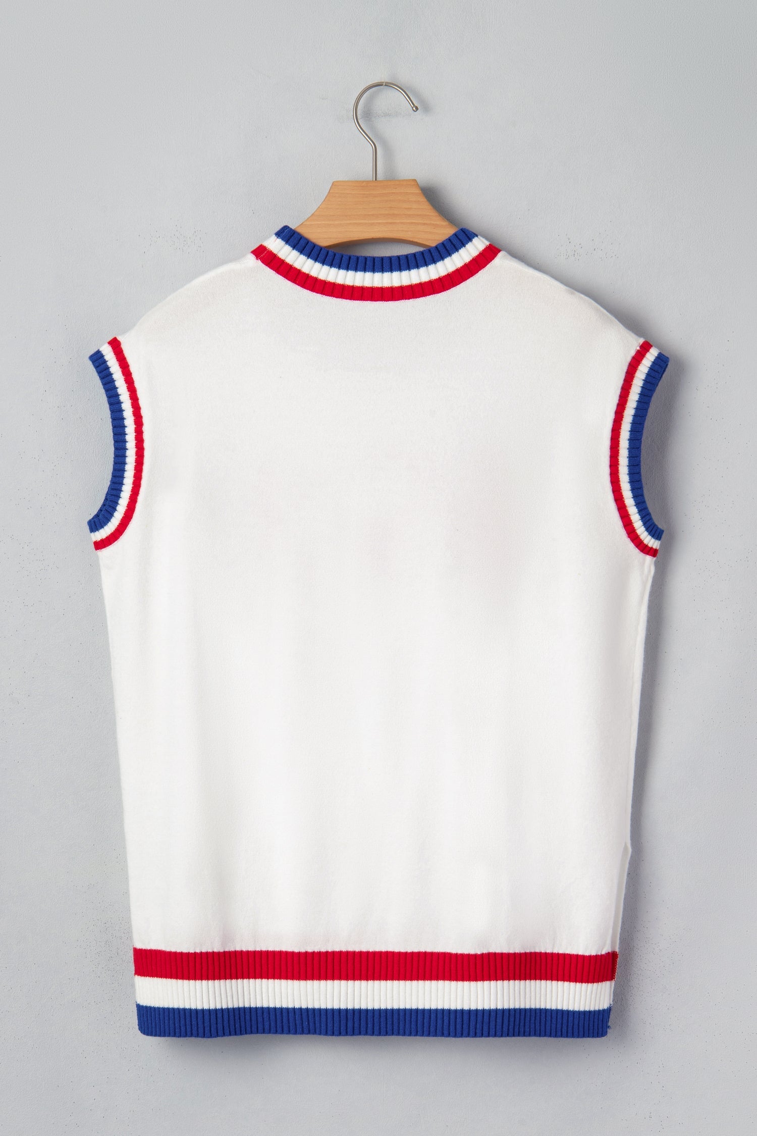 USA Stripe Contrast Trim Short Sleeve Sweater