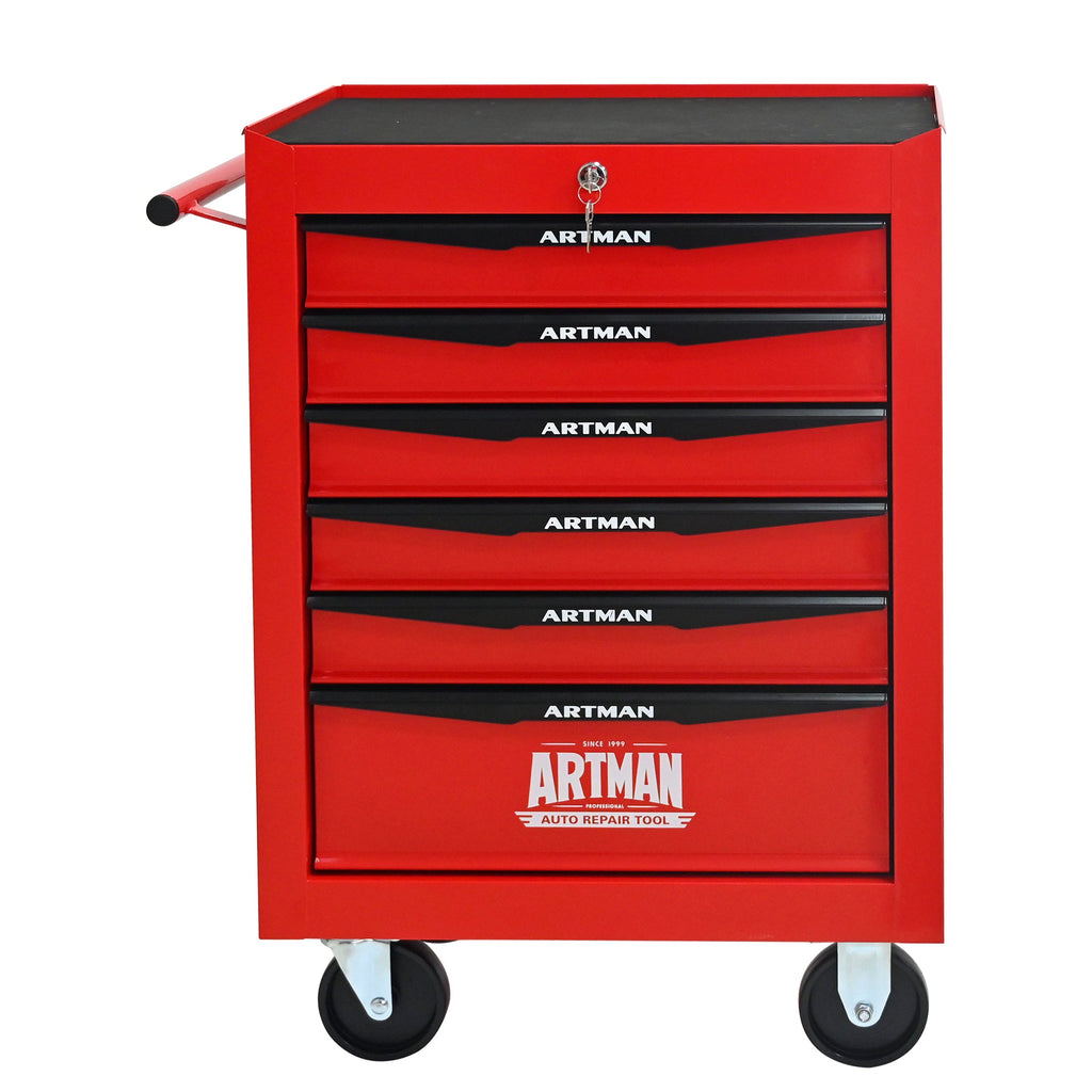 Rolling Metal Tool Chest with 6 Drawers, 20' Steel Storage Cabinet with Ball Bearing Slides, Red and Black Finish