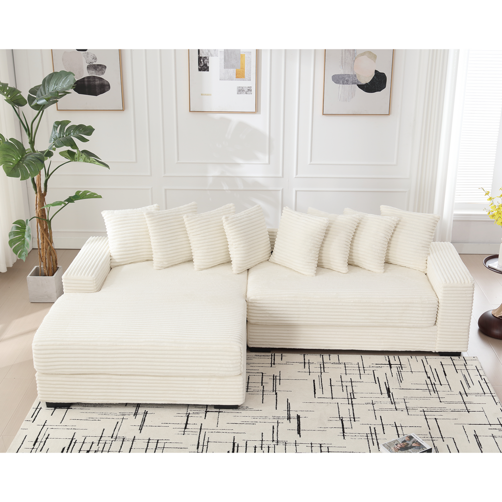 [NEW ARRIVED] [VIDEO PROVIDED] Oversized Two-Piece  Couches,  L Shaped Sofa, Corduroy, Left Chaise Daybed,with Armrests,Eight Throw Pillows,Corner Sofa,Easy To Assemble, Beige
