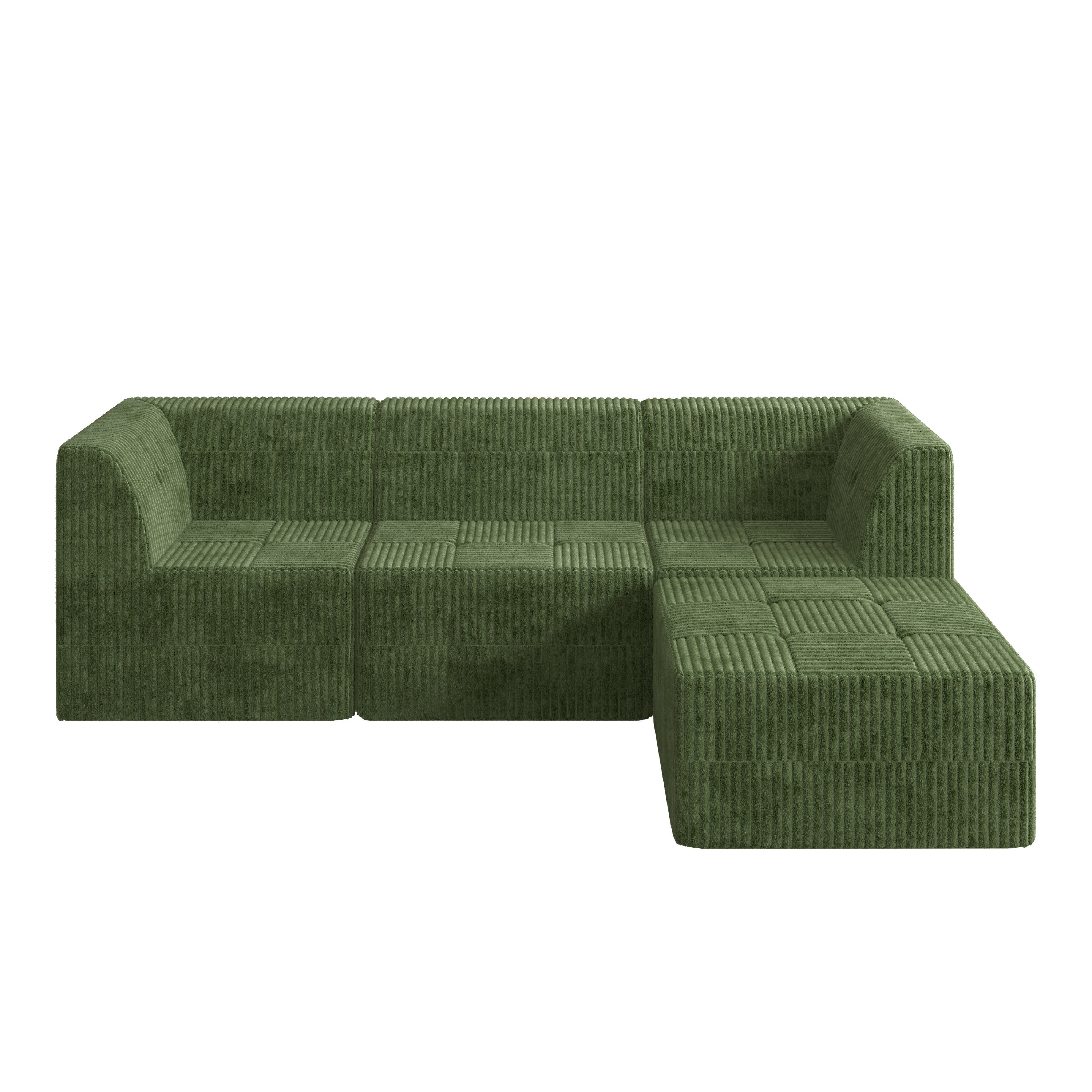 L shape Modular Sectional Sofa, Compressed Sectional Sofa Modern Minimalist Style Corduroy Couch, Sleeper Sofa for Living Room, Bedroom, Comfy Compressed Sofa Couch Space-Efficient Design-GREEN