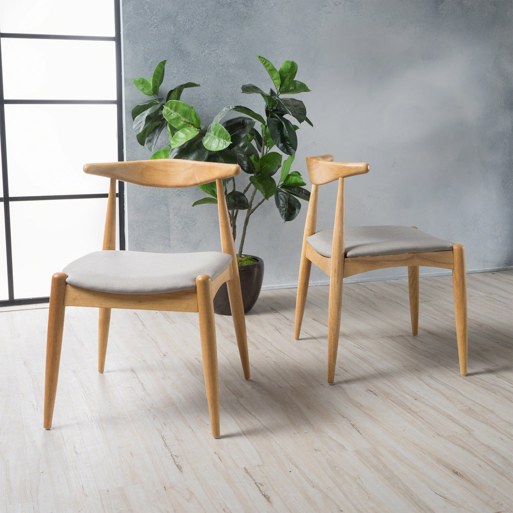 Candescent Dining Chair with Curved Back and Wood Frame, Set of 2, Beige