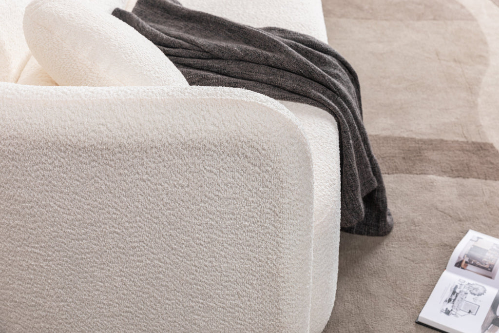 1+2 Luxury Modern Sofa Couch for Living Room, White Boucle Upholstered Cloud Couch for Apartment Home Office, 3 Seater