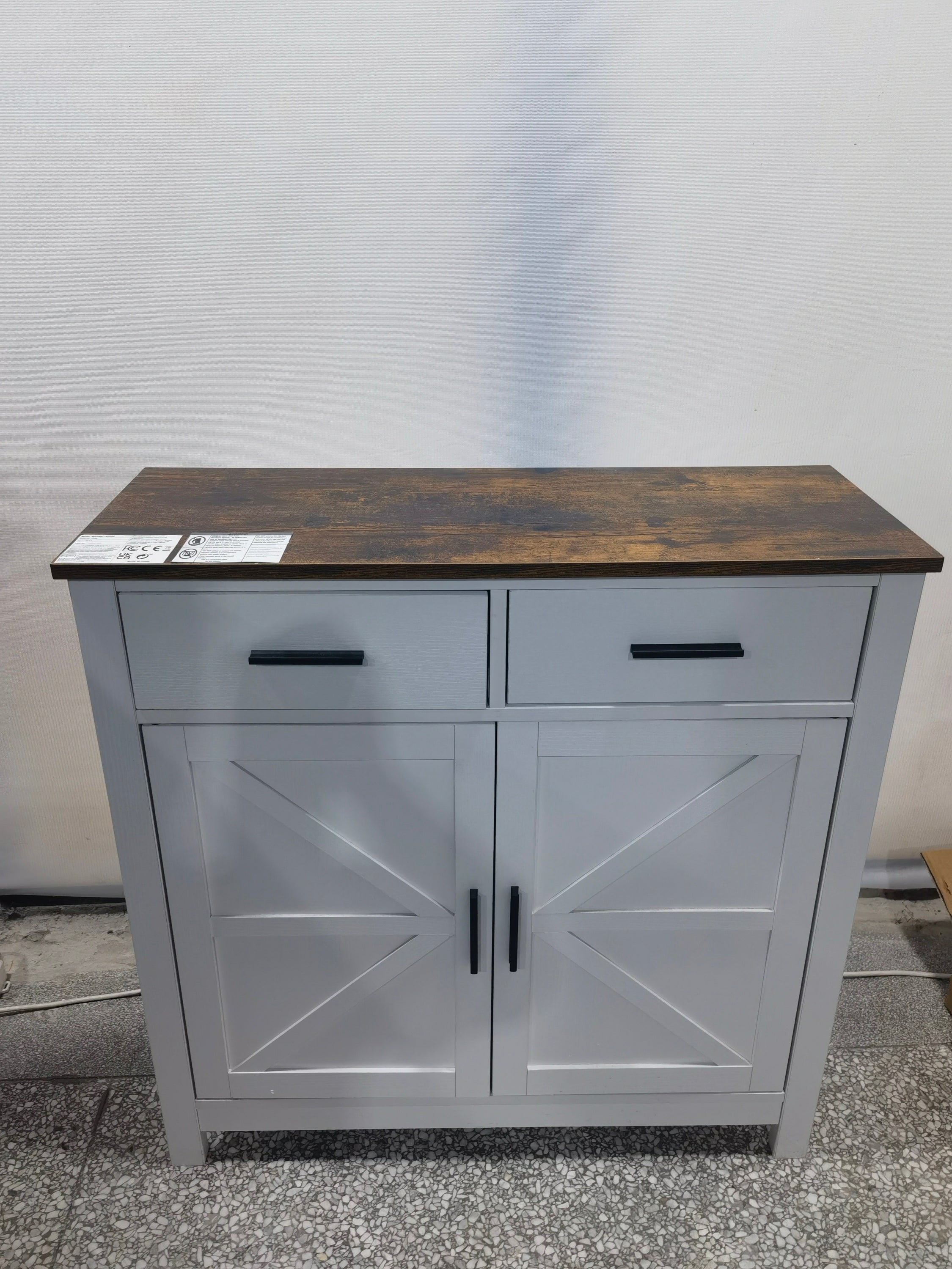 Kitchen Storage Cabinet, Modern Farmhouse Buffet Cabinet with Storage, Coffee Bar with 2 Drawers and 2 Doors, Floor Sideboard Buffet for Living Room, Dining Room, Bathroom,(Grey)