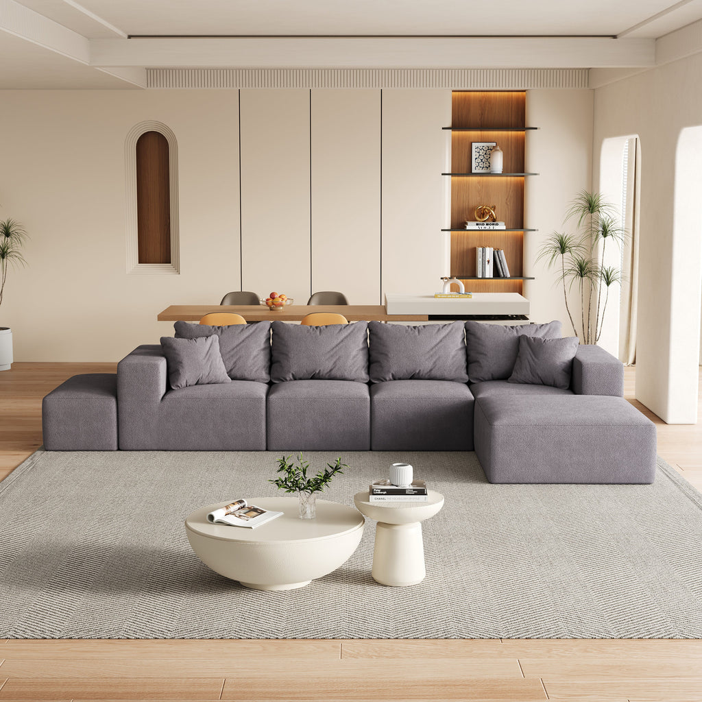Modern Upholstered Sectional Boneless Couch Set,Modular 132' L Shaped Sectional Living Room Sofa Set With 6 Pillows,Free Combination Sofa Couch for Living Room,Bedroom