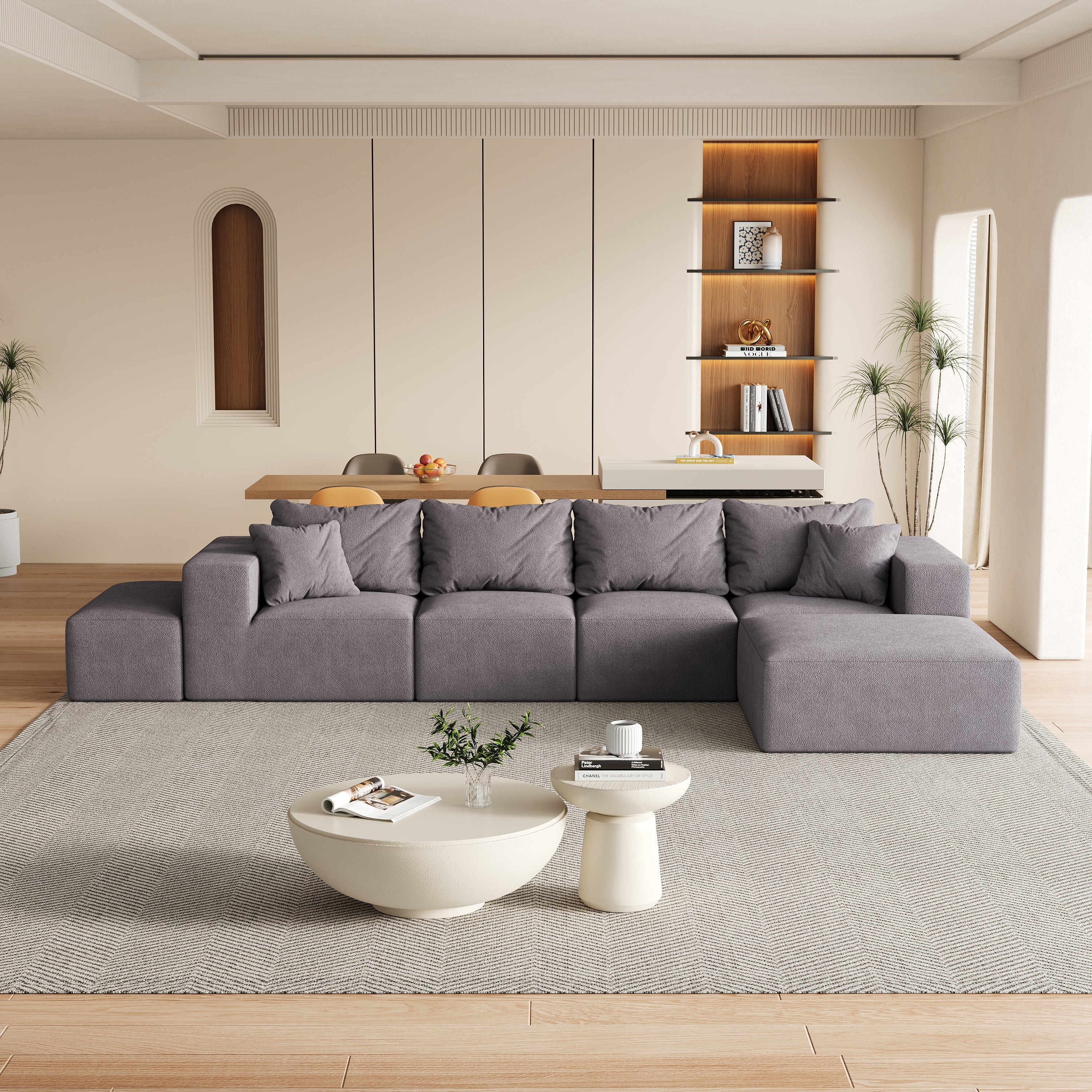 Modern Upholstered Sectional Boneless Couch Set,Modular 132' L Shaped Sectional Living Room Sofa Set With 6 Pillows,Free Combination Sofa Couch for Living Room,Bedroom