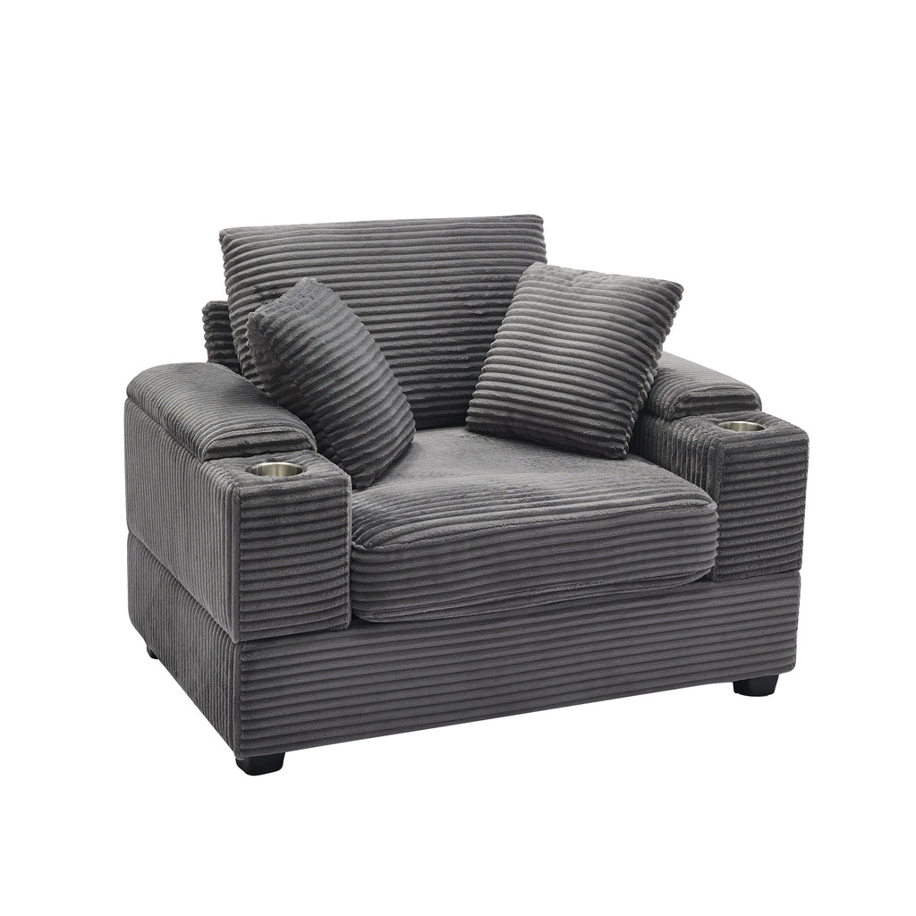 [VIDEO/New]Corduroy Upholstered Chaise Lounge Sofa with Handrail storage ,Movable ottoman,Cupholders,Detachable Cushions Deep Seat for Living Room Office,3 colour