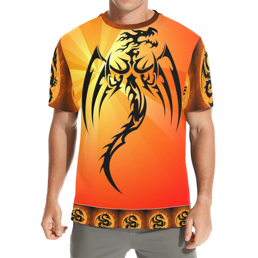 Men's Red Fire Dragon All Over Print Crew Neck T-Shirt