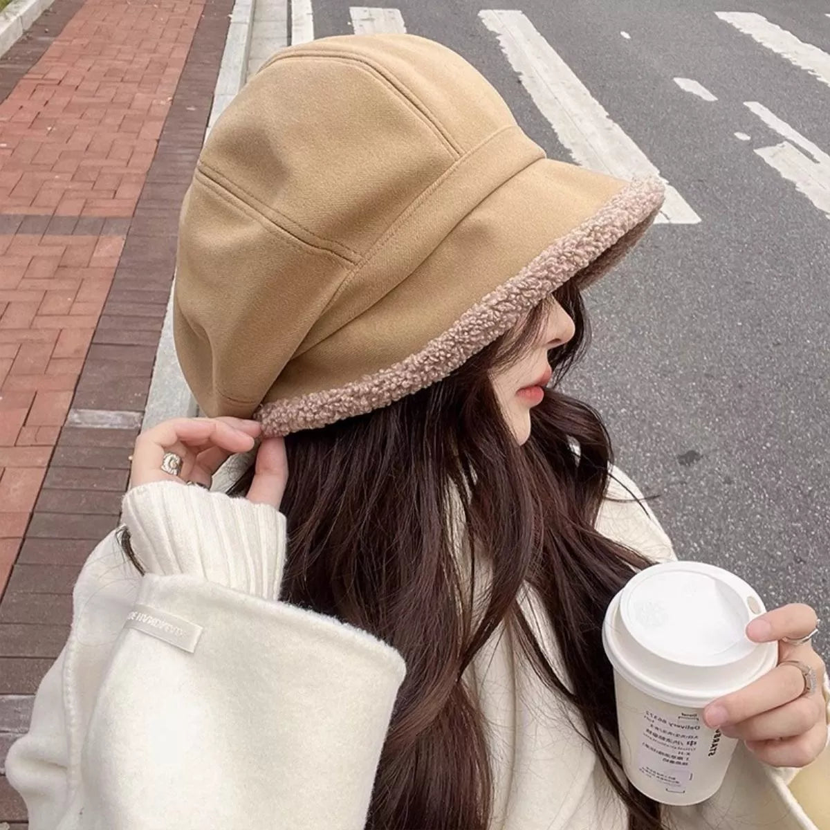 Plush Trim Baker Boy Hat