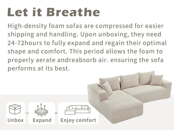 Modular Sectional Sofa Couches L-Shape Couch 3 Seat Modular Sofa Memory Foam Sectional Couches for Living Room, Cloud Couch with Oversized Chaise (Beige, Stripe (Left Facing Chaise))