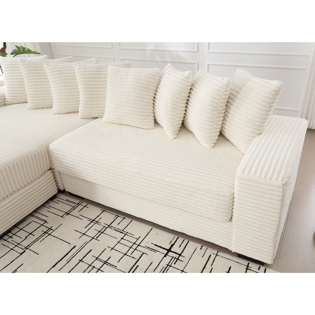 [NEW ARRIVED] [VIDEO PROVIDED] Oversized Two-Piece  Couches,  L Shaped Sofa, Corduroy, Left Chaise Daybed,with Armrests,Eight Throw Pillows,Corner Sofa,Easy To Assemble, Beige
