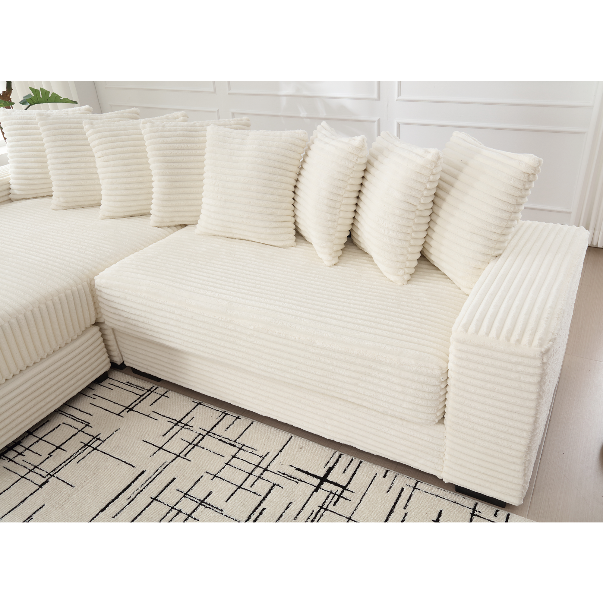 [NEW ARRIVED] [VIDEO PROVIDED] Oversized Two-Piece  Couches,  L Shaped Sofa, Corduroy, Left Chaise Daybed,with Armrests,Eight Throw Pillows,Corner Sofa,Easy To Assemble, Beige