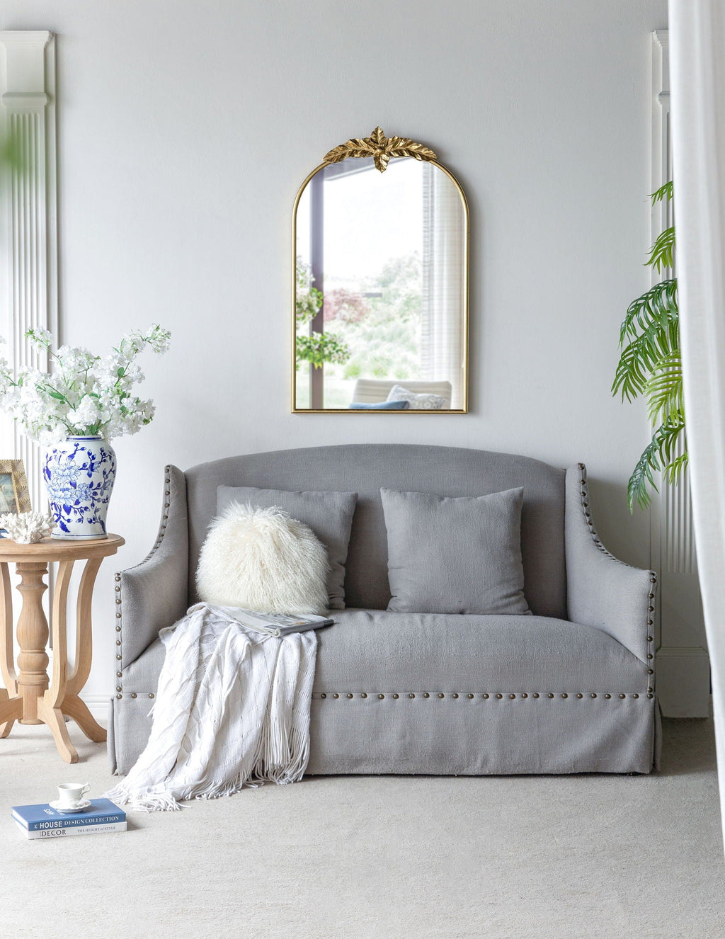 Arched Wall Mirror With Metal Frame, Wall Mirror For Living Room