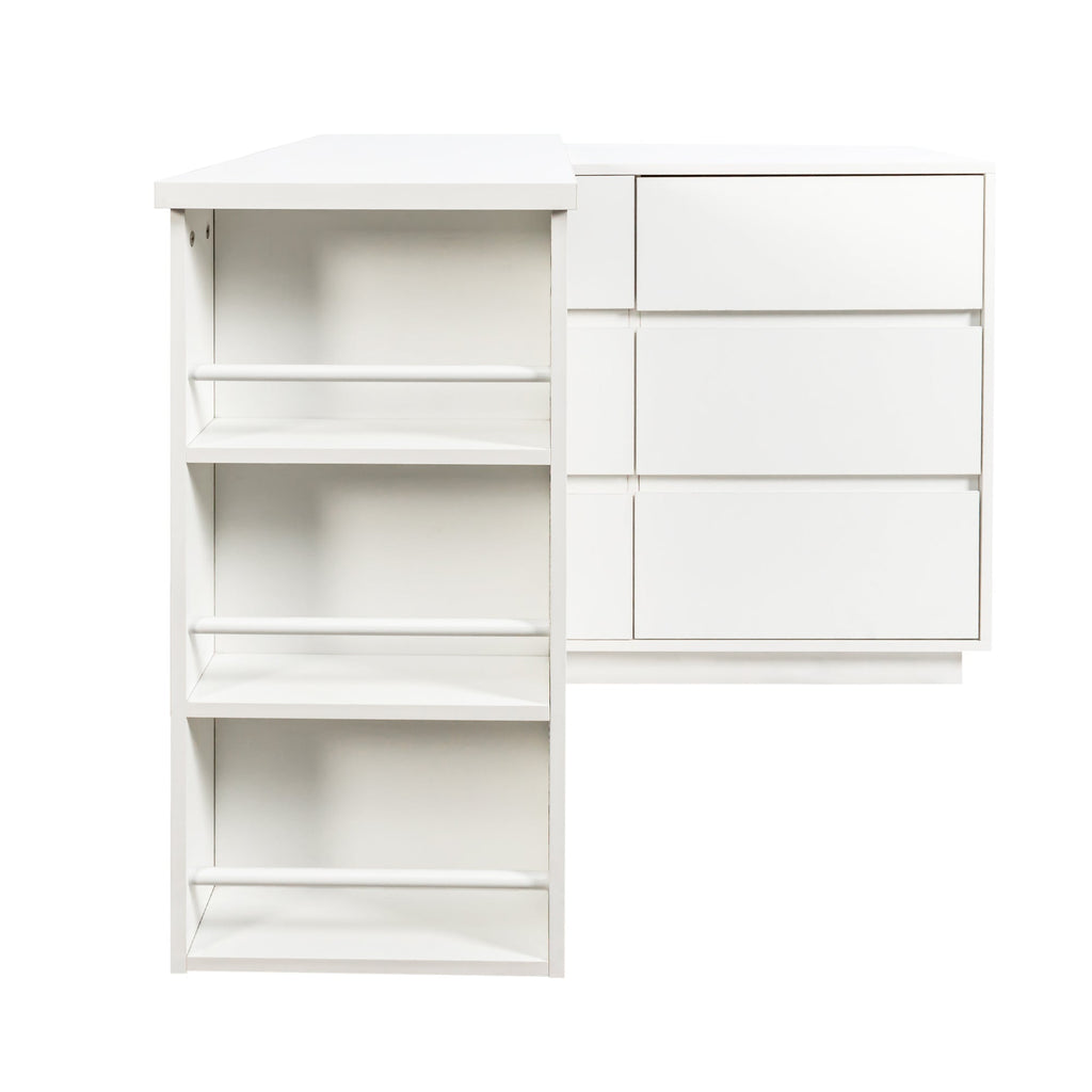 L Shaped Computer Desk with Drawers, Modern Corner Home Office Desk with Reversible Storage Cabinet, Long Study Writing Desk Workstation for Home Office