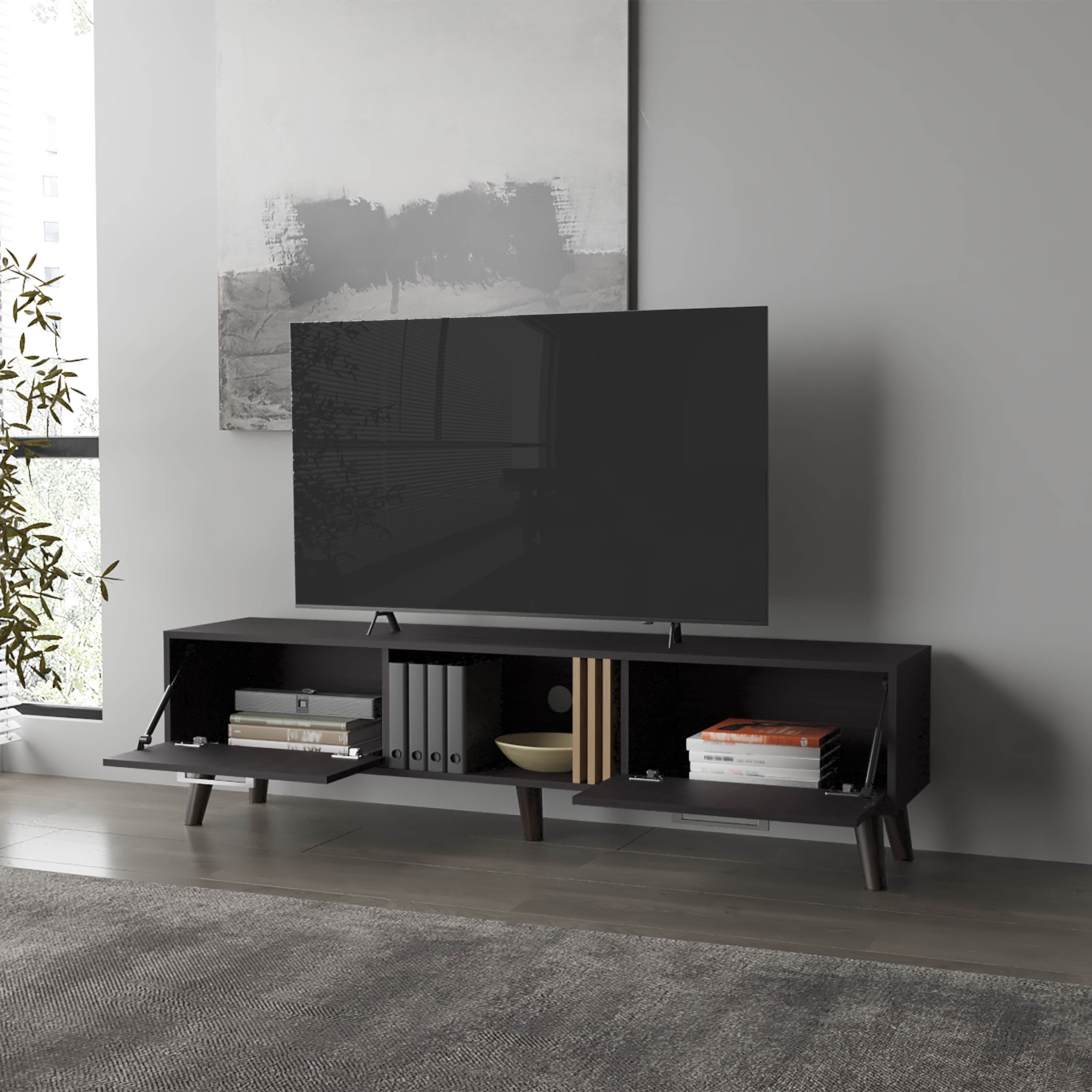 Dragon Tv Stand with 2 Doors and Open Storage, Wengue
