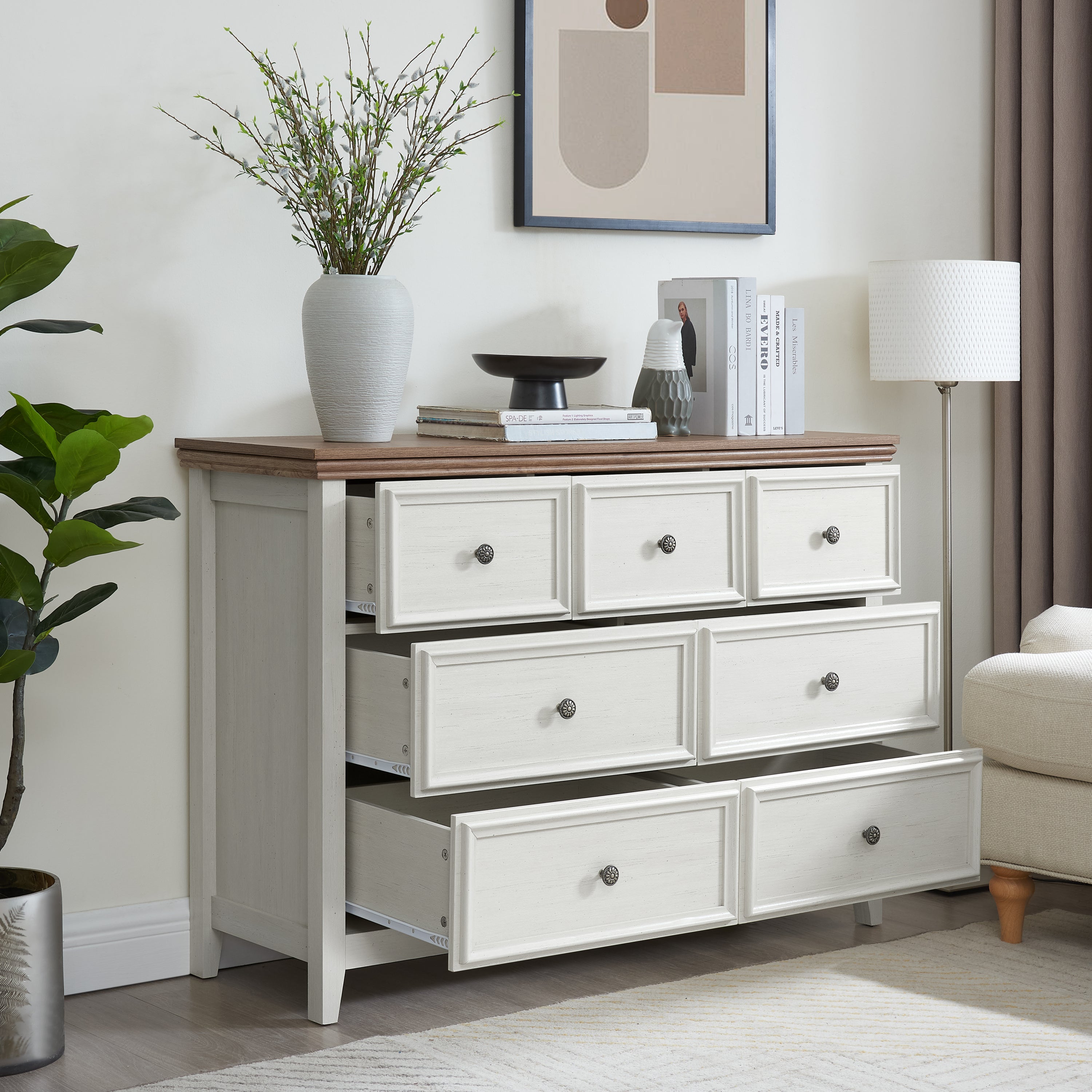 Modern 7 Drawers Dresser 7 Drawers Cabinet,Chest of Drawers Closet Organizers and Storage Clothes Storage Drawers Cabinet for Living Room, Farmhouse Dresser Organizer BEIGE